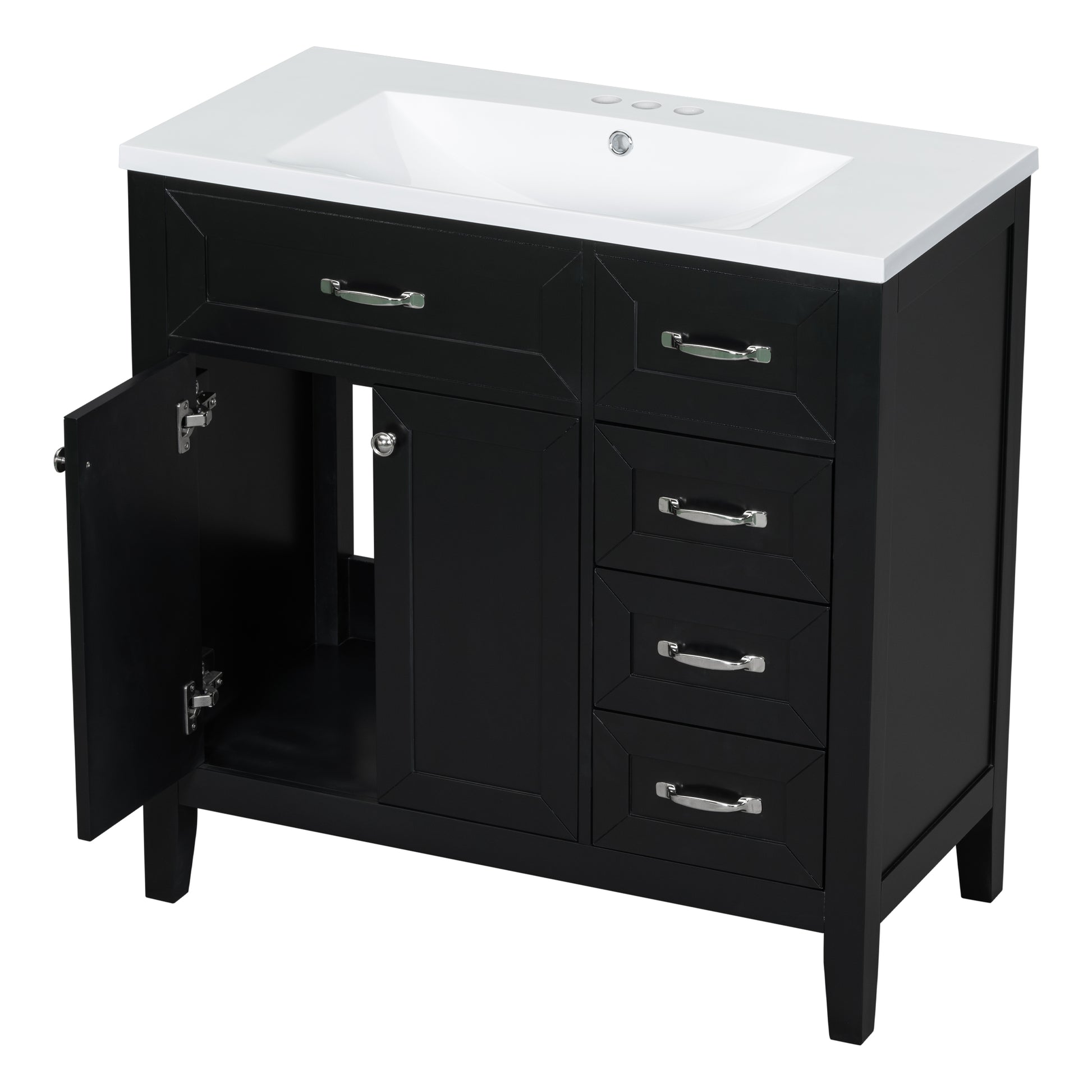 36" Bathroom Vanity With Sink Combo, Black Bathroom Cabinet With Drawers, Solid Frame And Mdf Board Old Sku:Jl000007Aab Black Solid Wood Mdf