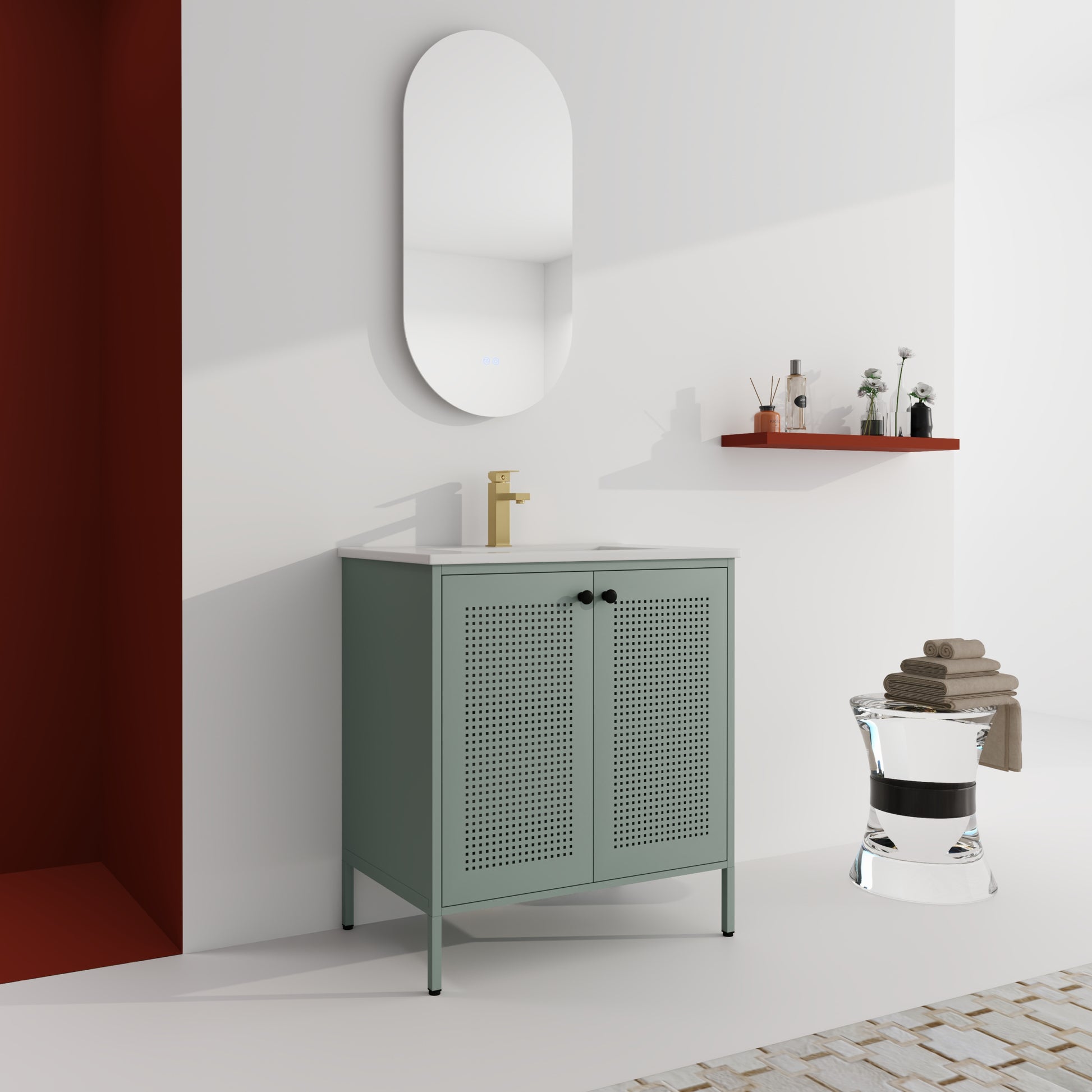 30 Inch Freestanding Bathroom Vanity With Ceramic SInk mint green-2-bathroom-freestanding-modern-steel