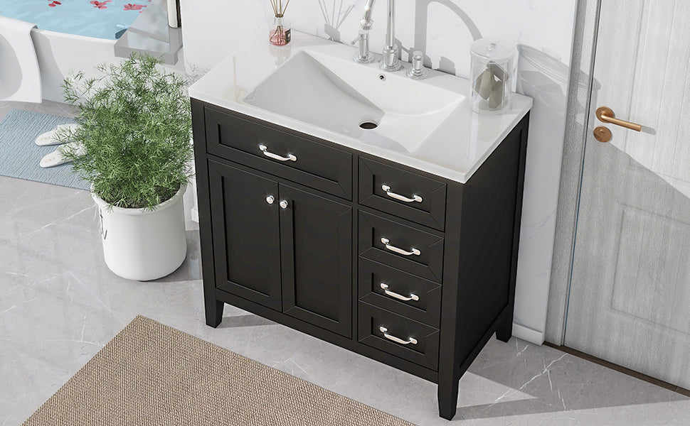 36" Bathroom Vanity With Sink Combo, Black Bathroom Cabinet With Drawers, Solid Frame And Mdf Board Black Solid Wood Mdf