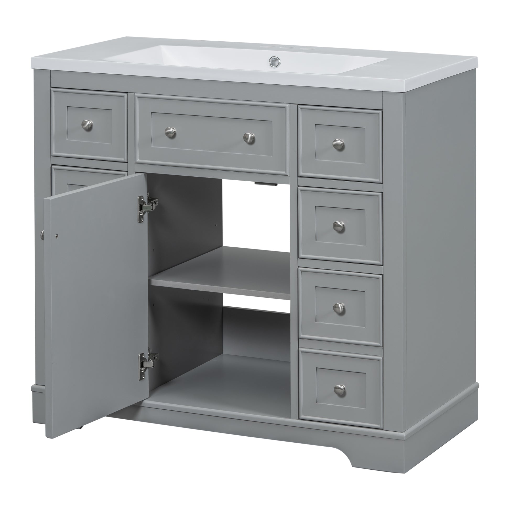 36" Bathroom Vanity With Sink Combo, One Cabinet And Six Drawers, Solid Wood And Mdf Board, Grey Old Sku:Sy999404Aae Grey Solid Wood Mdf