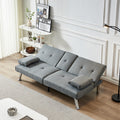 Linen Fabric Modern Sofa Bed Futon Couch Bed Folding Recliner Sleeper Reversible Loveseat Convertible Daybed, 2 Cup Holders, 3 Angles, Removable Armrests, Gray Grey Linen