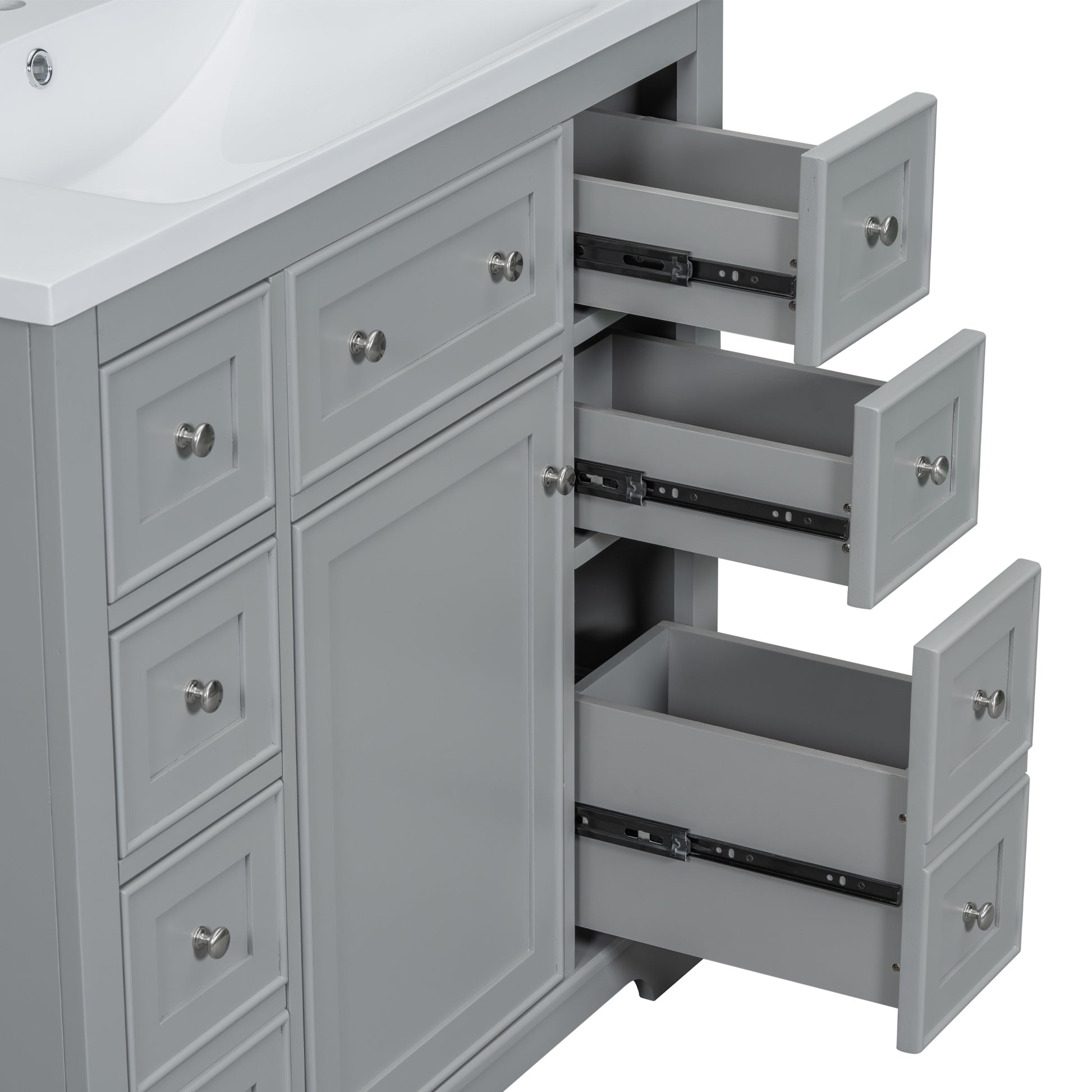 36" Bathroom Vanity With Sink Combo, One Cabinet And Six Drawers, Solid Wood And Mdf Board, Grey Grey Solid Wood Mdf