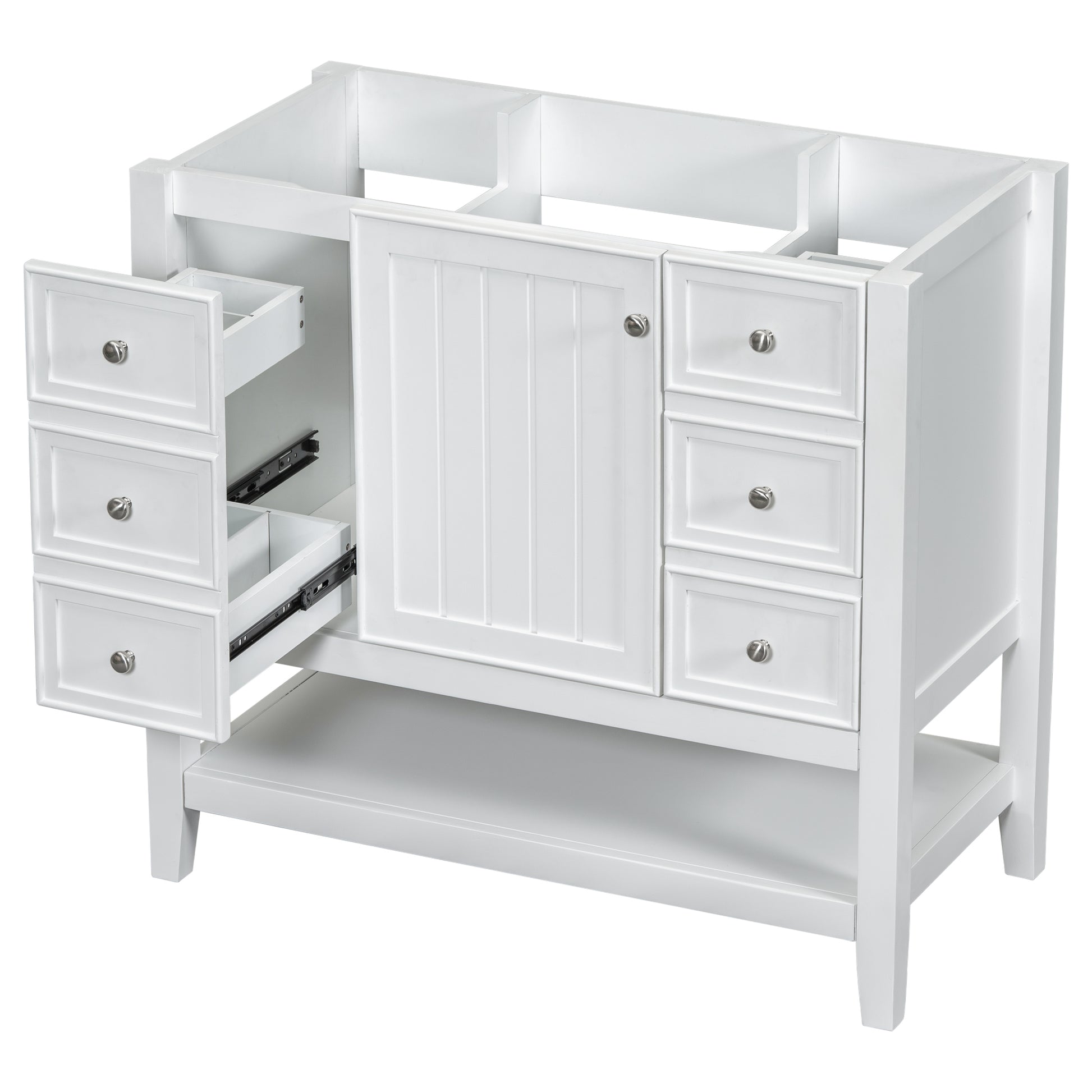 36" Bathroom Vanity Without Sink, Cabinet Base Only, One Cabinet And Three Drawers, White White Solid Wood Mdf