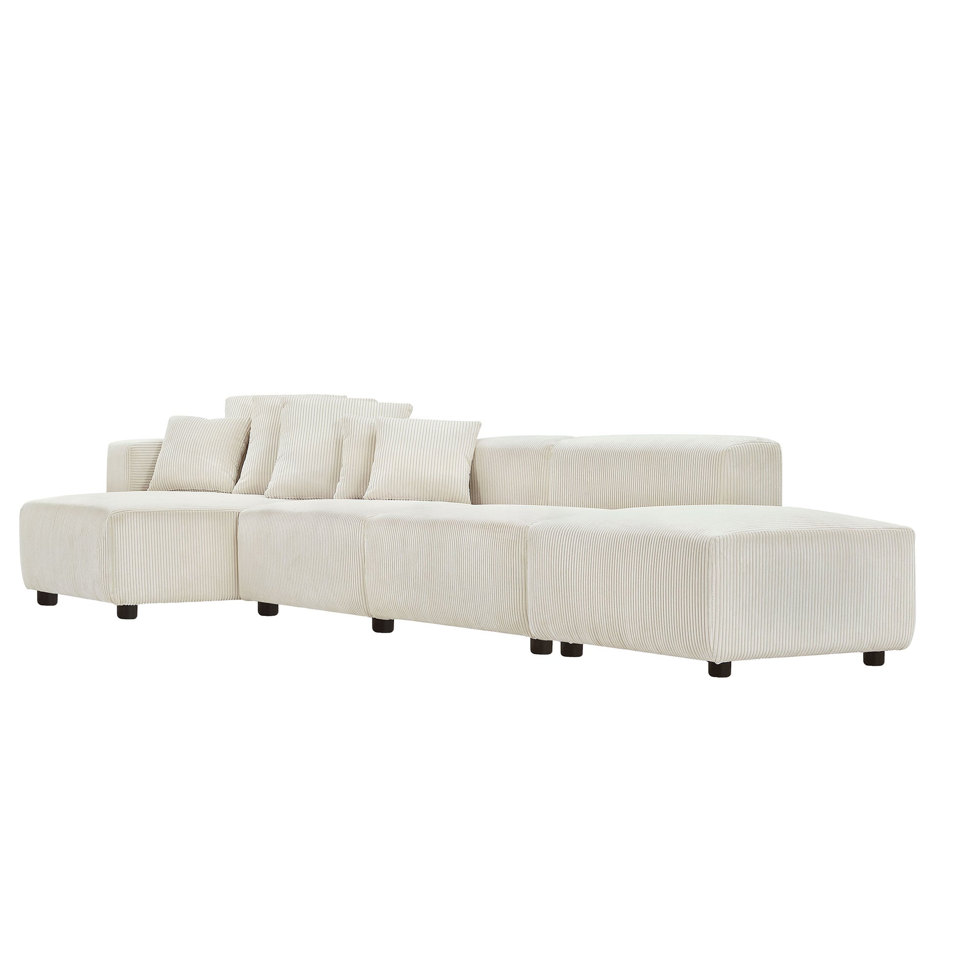 Soft Corduroy Sectional Modular Sofa 4 Piece Set, Small L Shaped Chaise Couch For Living Room, Apartment, Office, Beige Beige Fabric