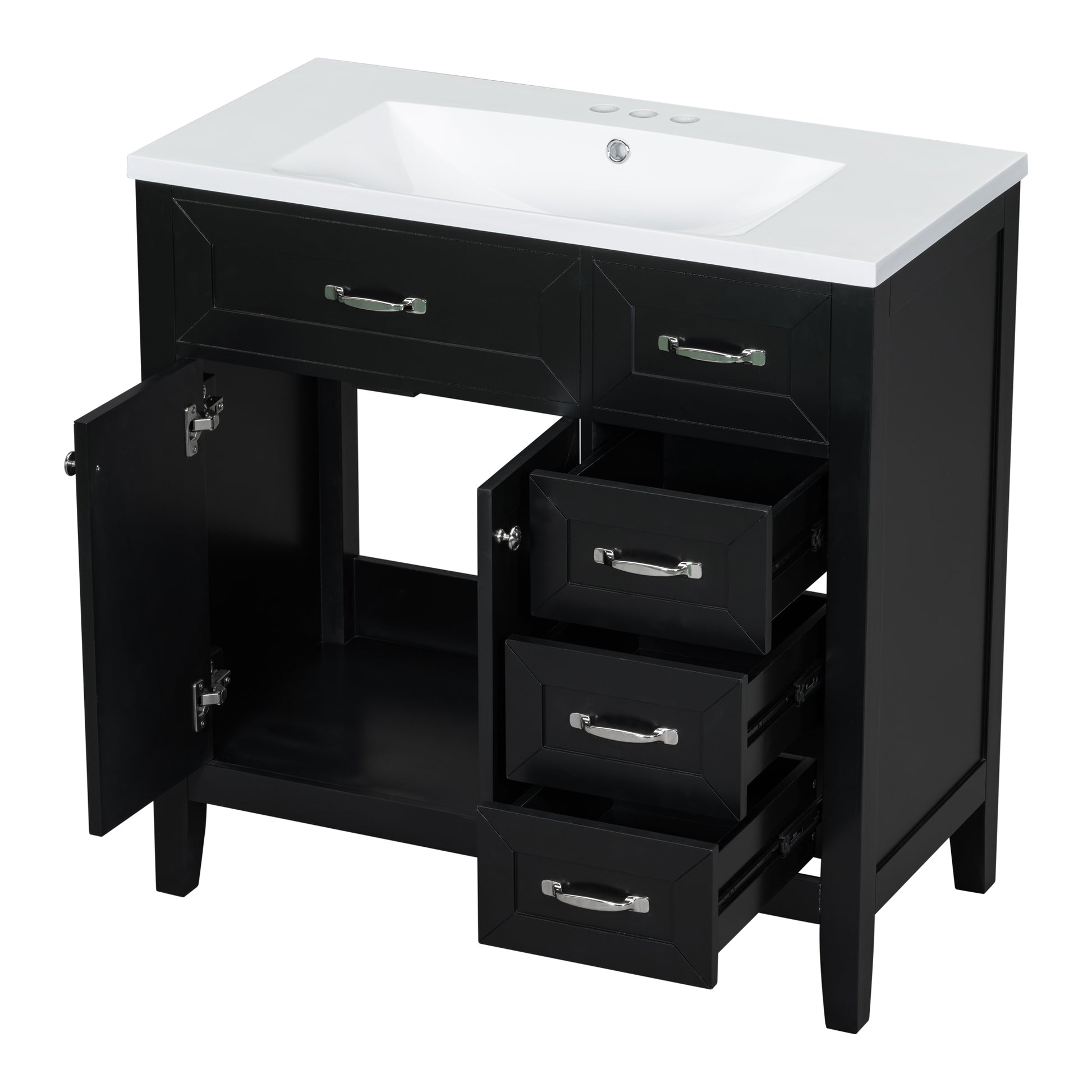 36" Bathroom Vanity With Sink Combo, Black Bathroom Cabinet With Drawers, Solid Frame And Mdf Board Black Solid Wood Mdf