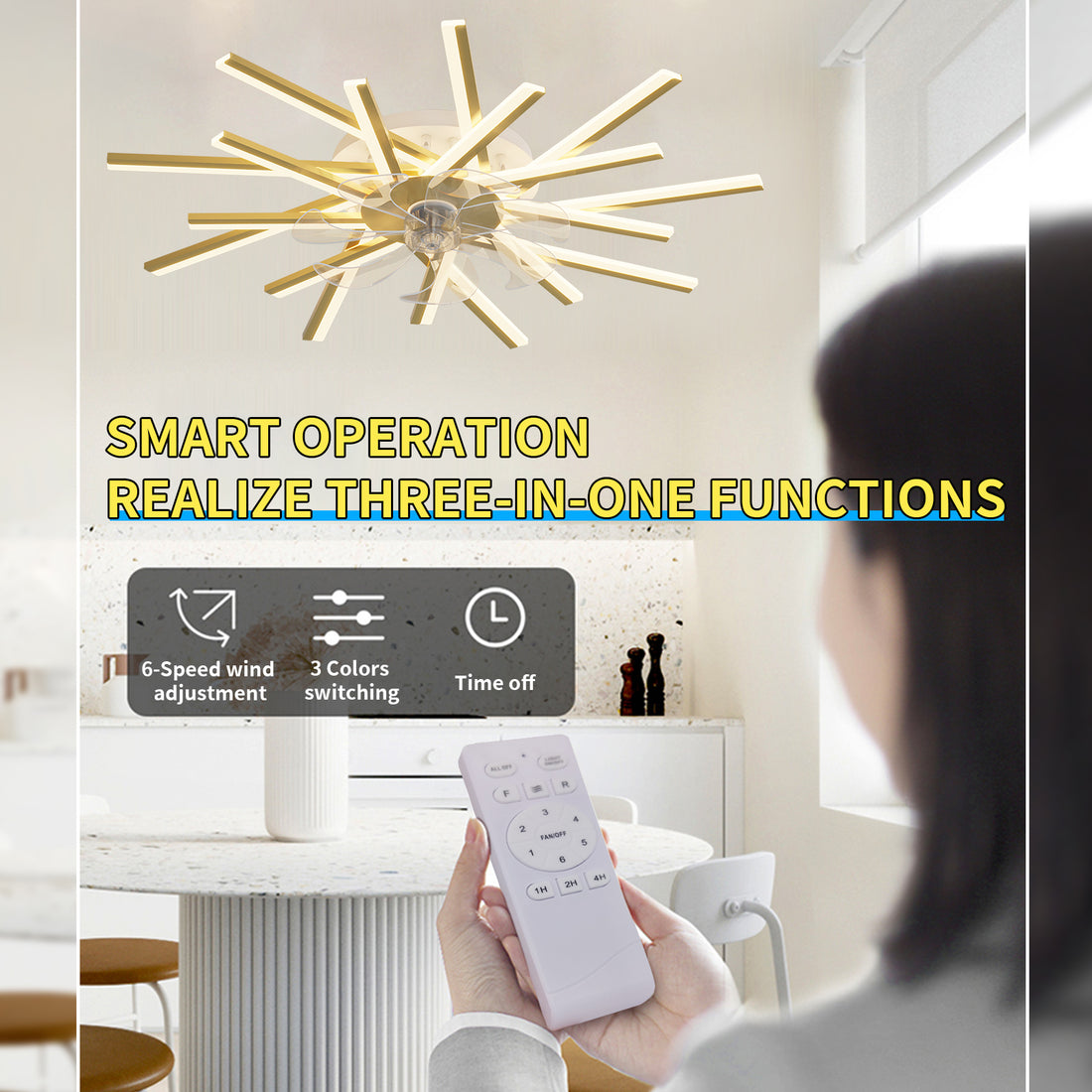 36In Ceiling Fan With Lights Remote Contro Dimmable Led,6 Gear Wind Speed Fan Light Gold Modern Acrylic