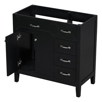 36" Bathroom Vanity Without Sink, Cabinet Base Only, Bathroom Cabinet With Drawers, Solid Frame And Mdf Board, Black Black Solid Wood Mdf