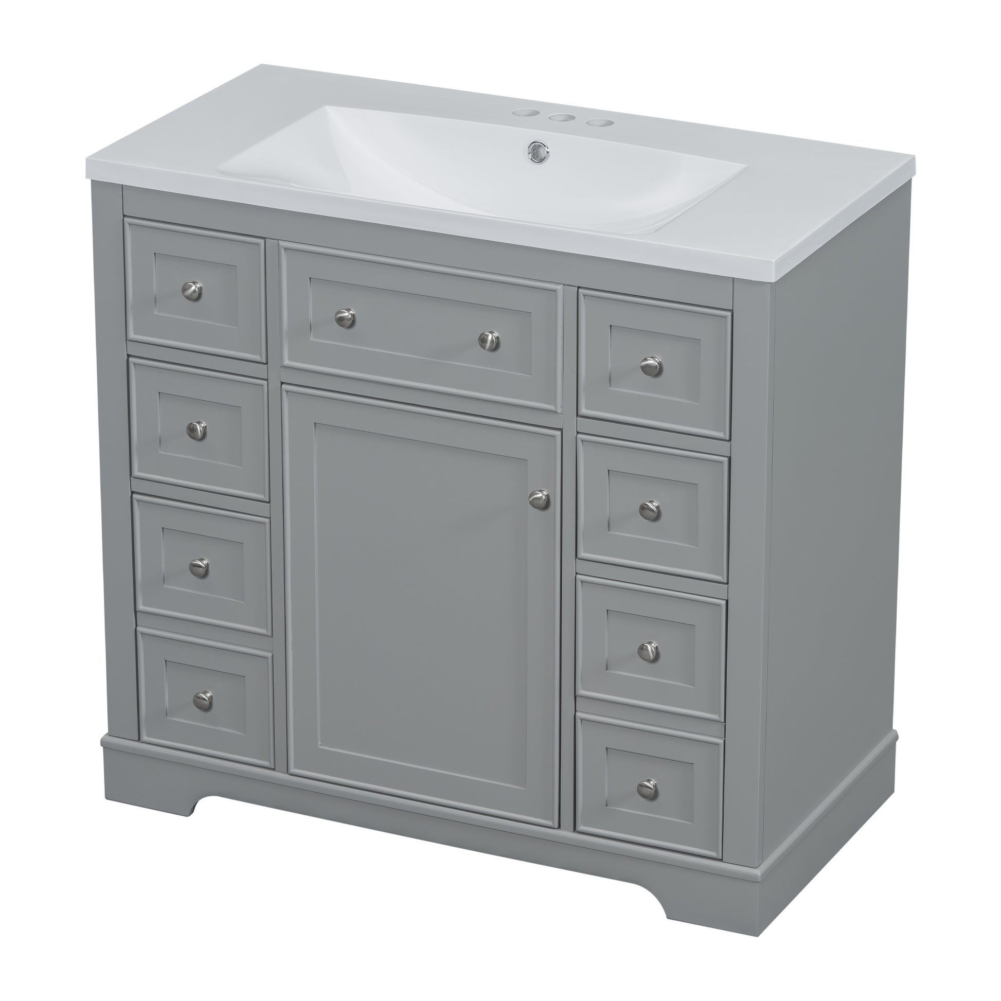 36" Bathroom Vanity With Sink Combo, One Cabinet And Six Drawers, Solid Wood And Mdf Board, Grey Old Sku:Sy999404Aae Grey Solid Wood Mdf