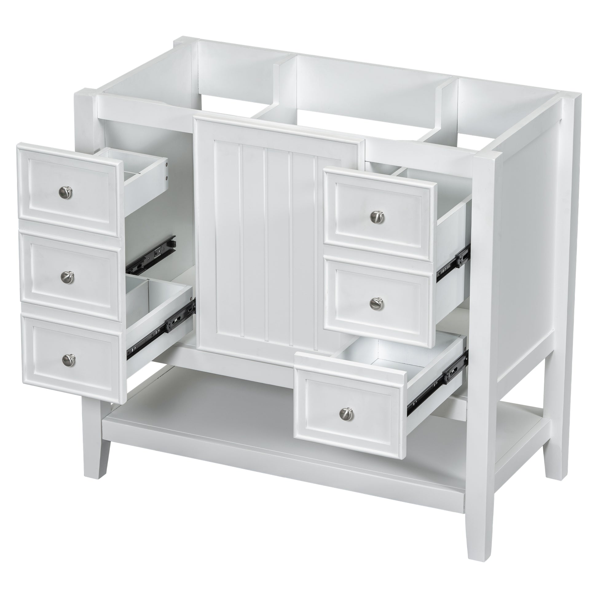 36" Bathroom Vanity Without Sink, Cabinet Base Only, One Cabinet And Three Drawers, White White Solid Wood Mdf