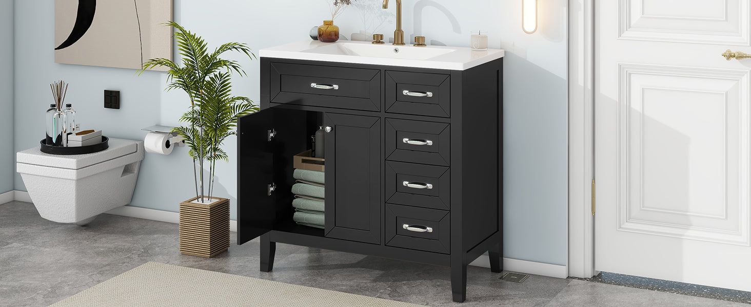 36" Bathroom Vanity With Sink Combo, Black Bathroom Cabinet With Drawers, Solid Frame And Mdf Board Old Sku:Jl000007Aab Black Solid Wood Mdf