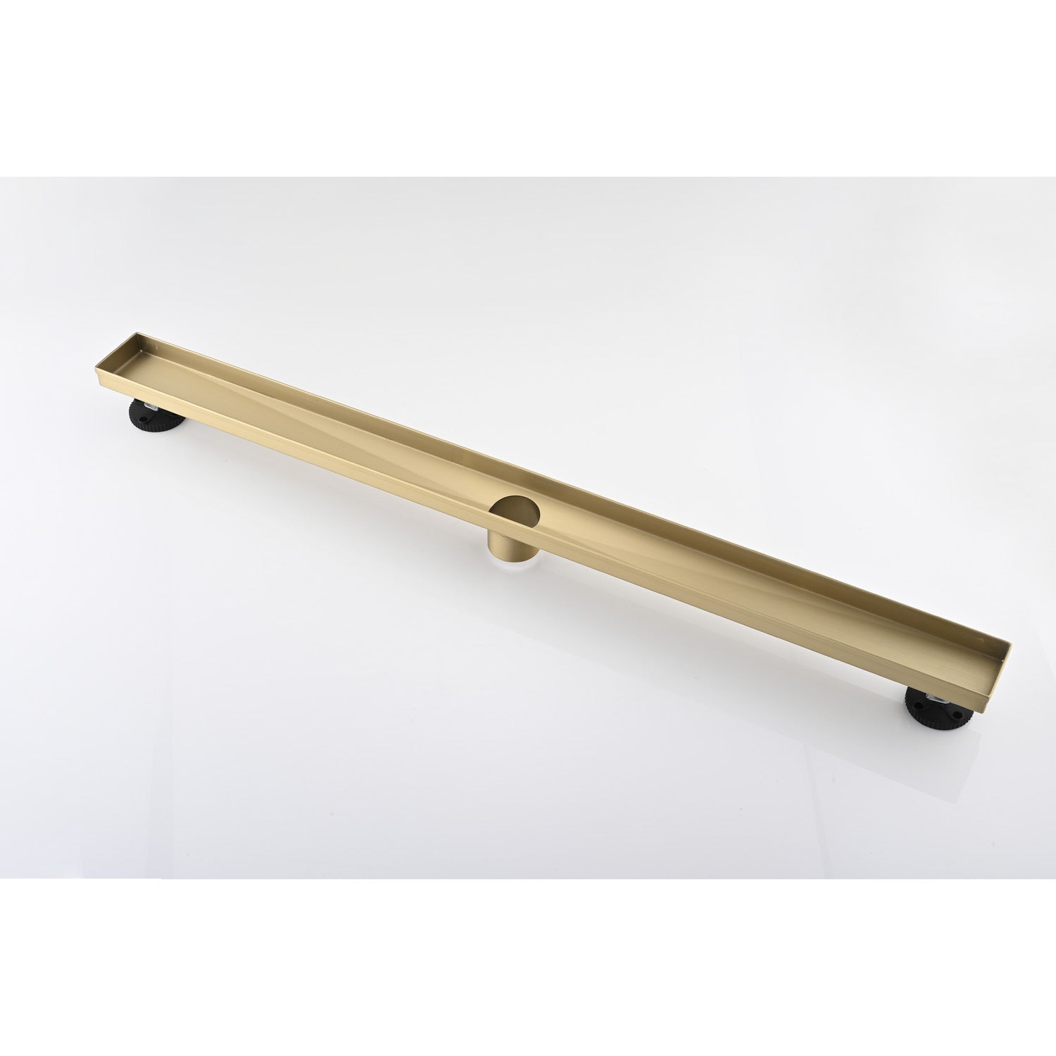 30 Inches Linear Shower Drain, Included Hair Strainer And Leveling Feet Brushed Gold Stainless Steel