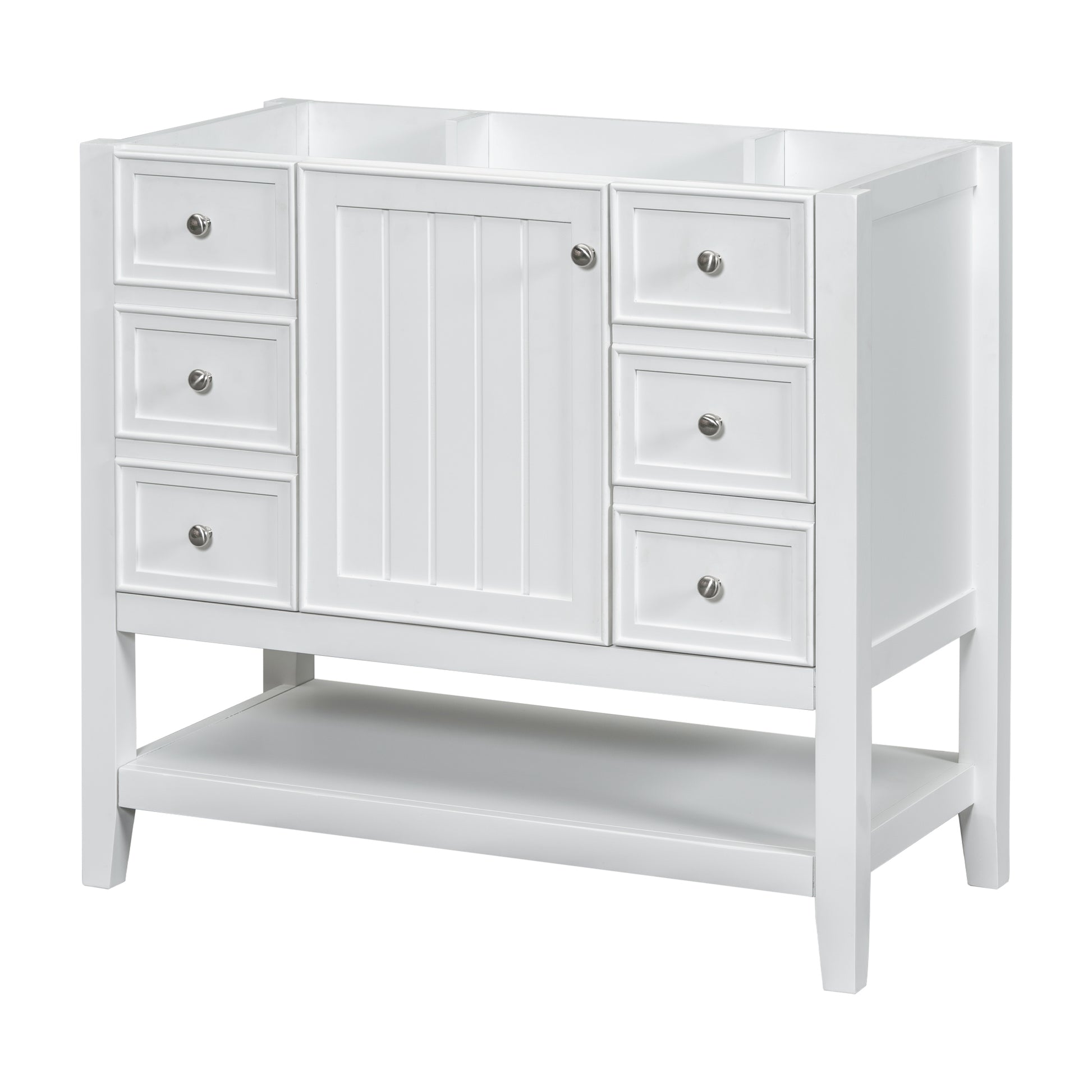 36" Bathroom Vanity Without Sink, Cabinet Base Only, One Cabinet And Three Drawers, White White Solid Wood Mdf