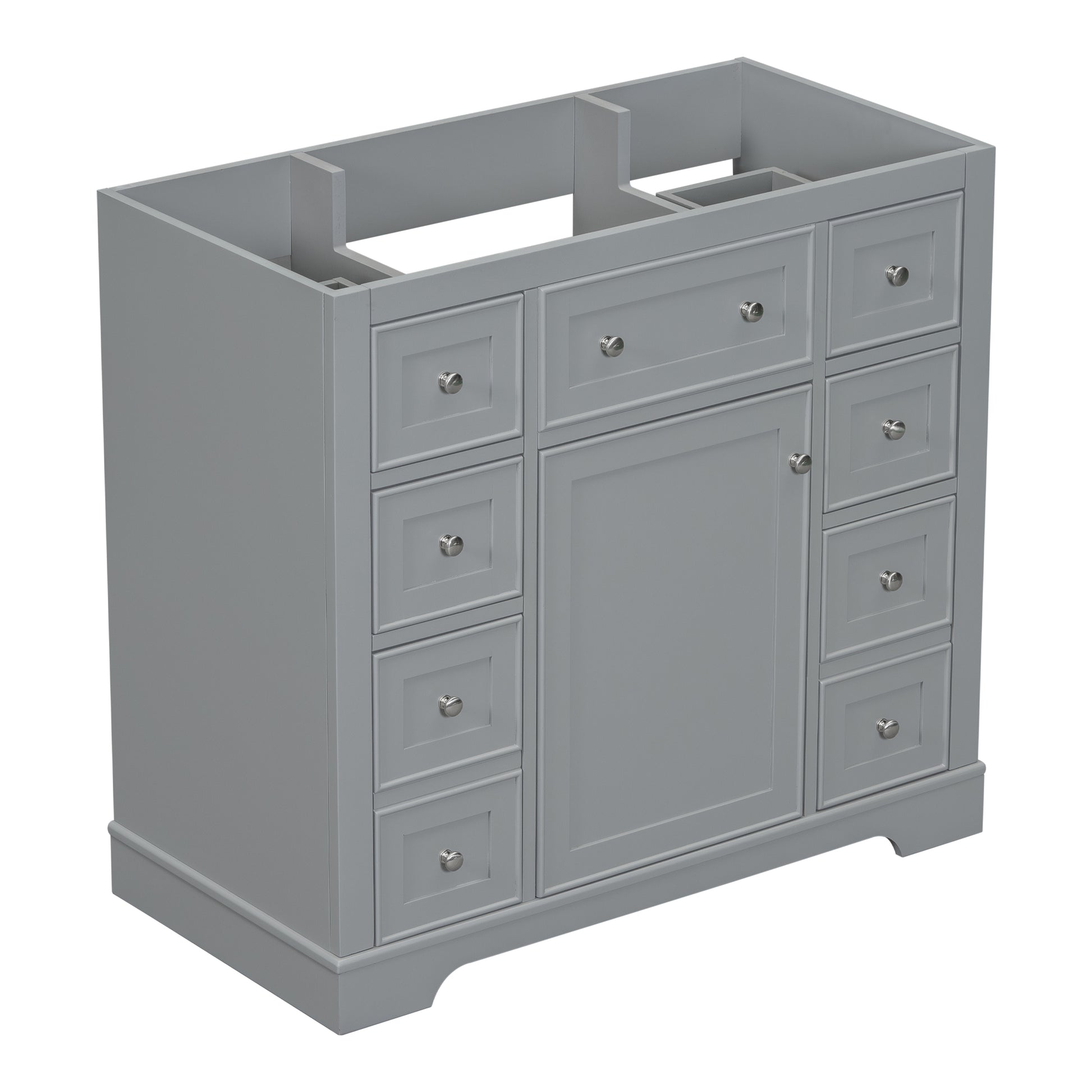 36" Bathroom Vanity Without Sink, Cabinet Base Only, One Cabinet And Six Drawers, Grey Grey Solid Wood Mdf