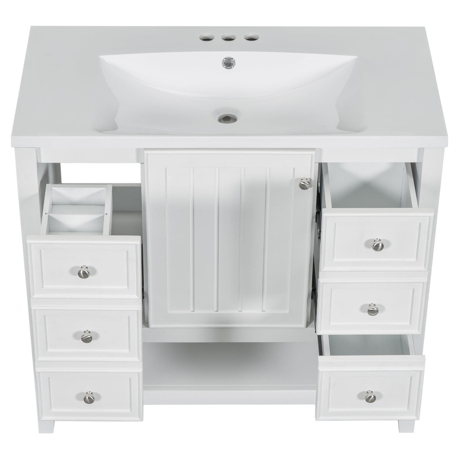 36" Bathroom Vanity With Sink Combo, One Cabinet And Three Drawers, Solid Wood And Mdf Board, White White Solid Wood Mdf