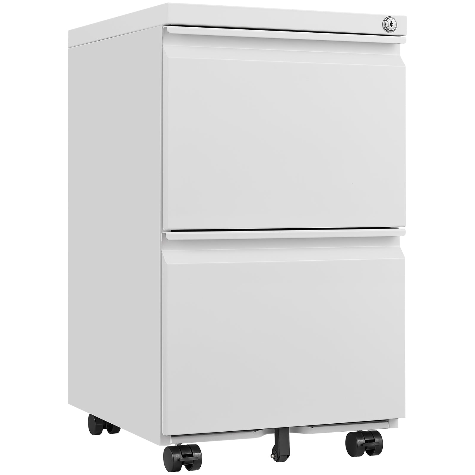 Metal 2 Drawer Mobile File Cabinet With Lock, Under Desk Office Steel Filing Cabinet, 25.6''H Legal Letter Size Files Storage Cabinet,White Filing Cabinets 1 2 Drawers White Office Mobile Steel