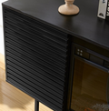 W9986B The Whole Cabinet Is Made Of Black Oak Board, The Middle Layer Board On Both Sides Of The Cabinet Can Be Adjusted, The Furnace Is Embedded In The Middle Grid With The Remote Control Black Metal & Wood