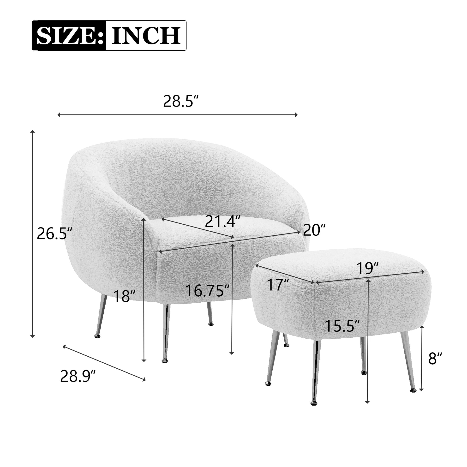 Orisfur. Modern Comfy Leisure Accent Chair, Teddy Short Plush Particle Velvet Armchair With Ottoman For Living Room Grey Foam Altay Velvet