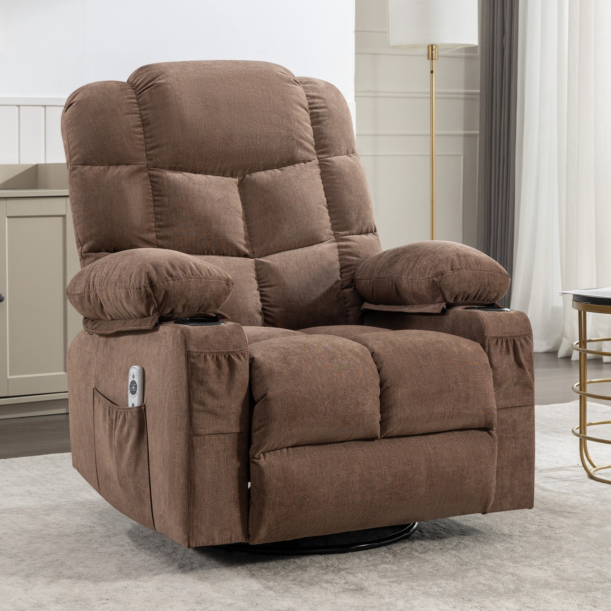 Massage Rocker Recliner Chair Rocking Chairs For Adults Oversized With 2 Cup Holders, Usb Charge Port Soft Features A Manual Massage And Heat. A B Brown Brown Soft Heavy Duty Foam Metal & Wood