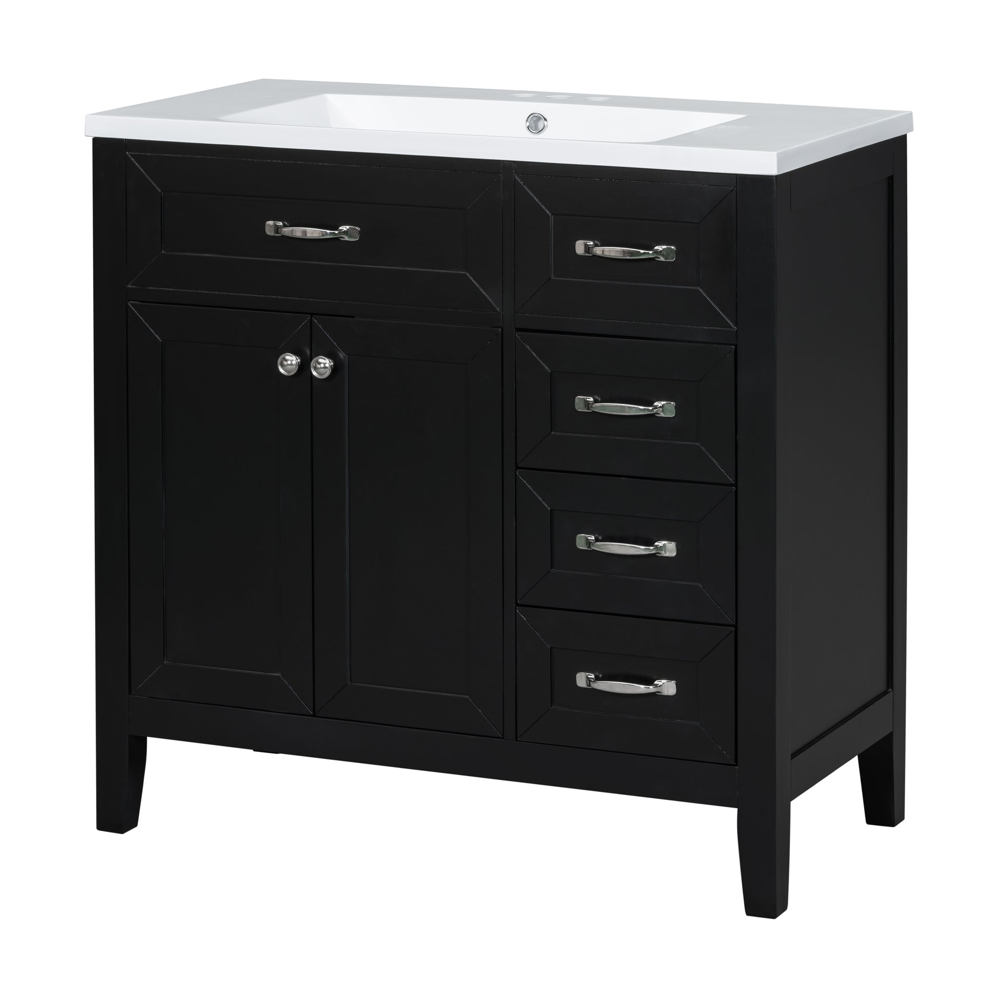 36" Bathroom Vanity With Sink Combo, Black Bathroom Cabinet With Drawers, Solid Frame And Mdf Board Old Sku:Jl000007Aab Black Solid Wood Mdf