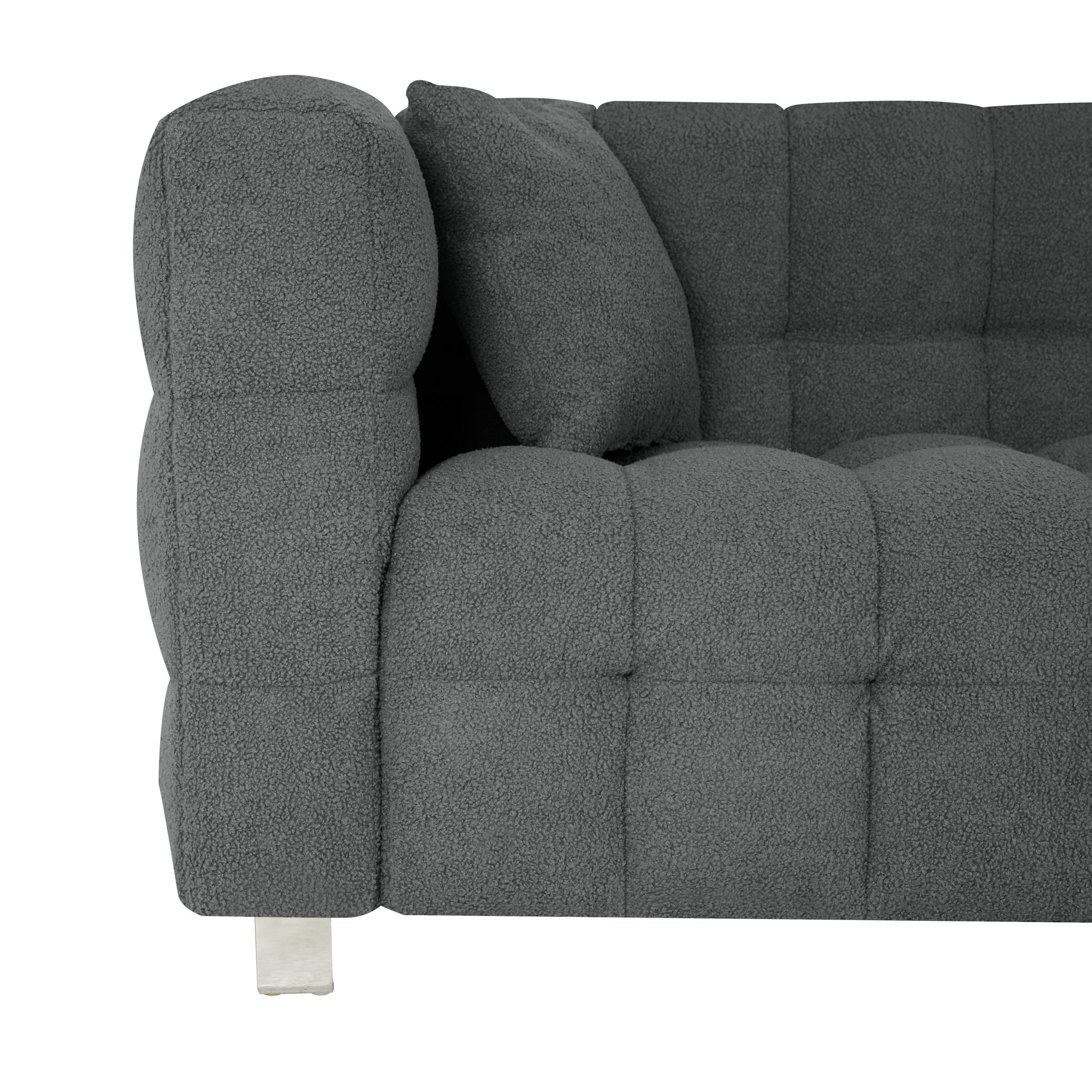 Grey Teddy Fleece Sofa 80 Inch Discharge In Living Room Bedroom With Two Throw Pillows Hardware Foot Support Gray Polyester Blend 3 Seat