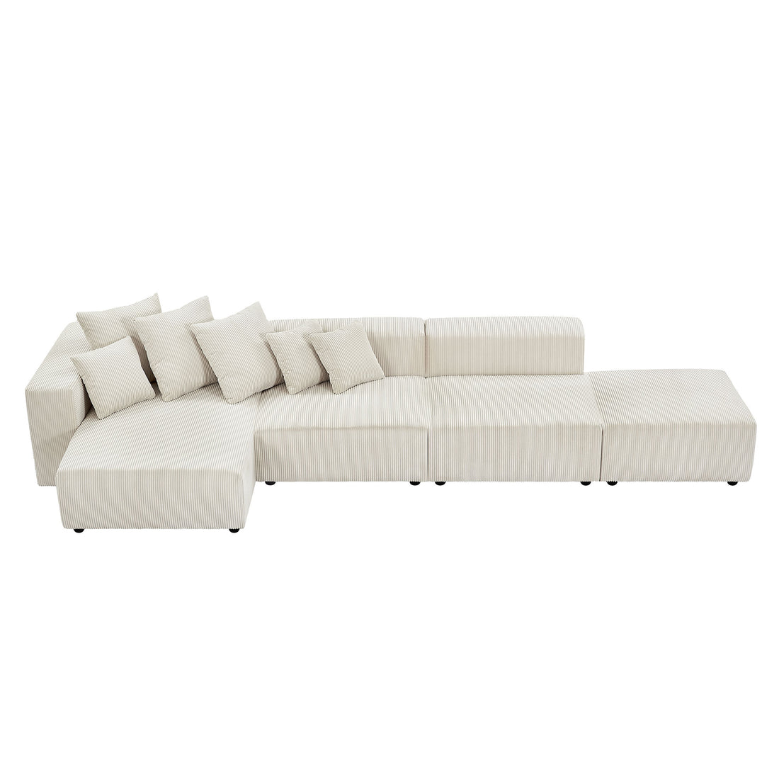 Soft Corduroy Sectional Modular Sofa 4 Piece Set, Small L Shaped Chaise Couch For Living Room, Apartment, Office, Beige Beige Fabric