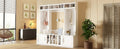 Wide Design Hall Tree With Storage And Bench, 4 In 1 Multi Functional Entryway Bench With Coat Rack And Shoe Cubbies, Practical Furniture For Hallway, White White Primary Living Space Particle Board