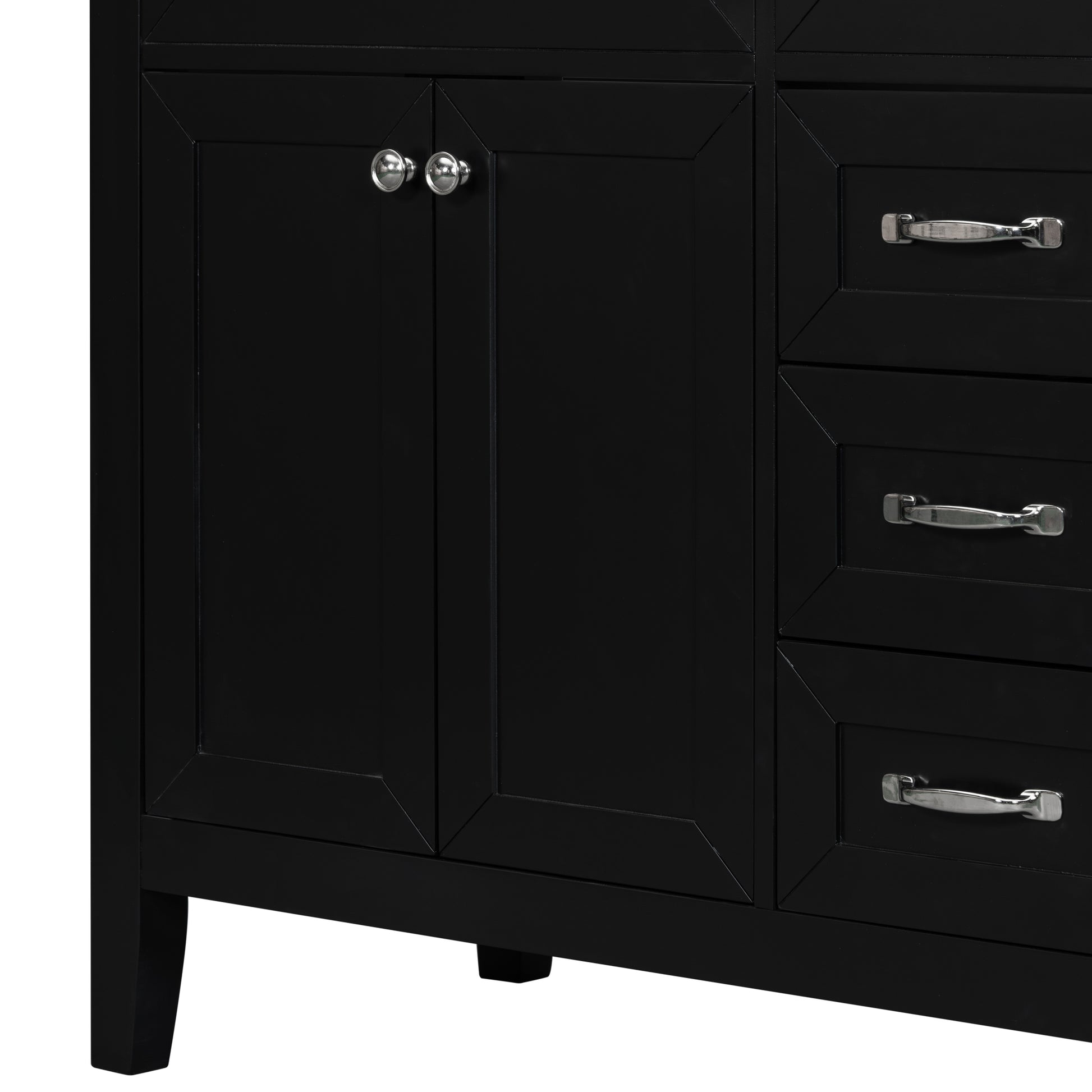 36" Bathroom Vanity Without Sink, Cabinet Base Only, Bathroom Cabinet With Drawers, Solid Frame And Mdf Board, Black Black Solid Wood Mdf