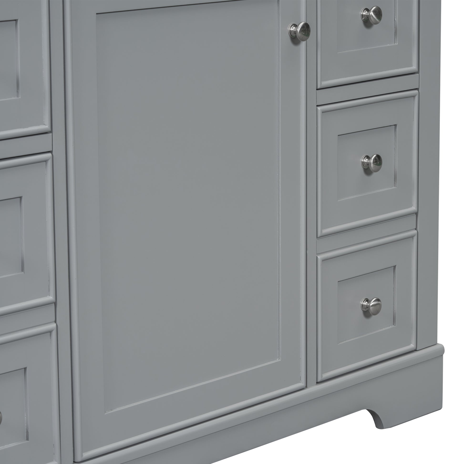 36" Bathroom Vanity Without Sink, Cabinet Base Only, One Cabinet And Six Drawers, Grey Grey Solid Wood Mdf