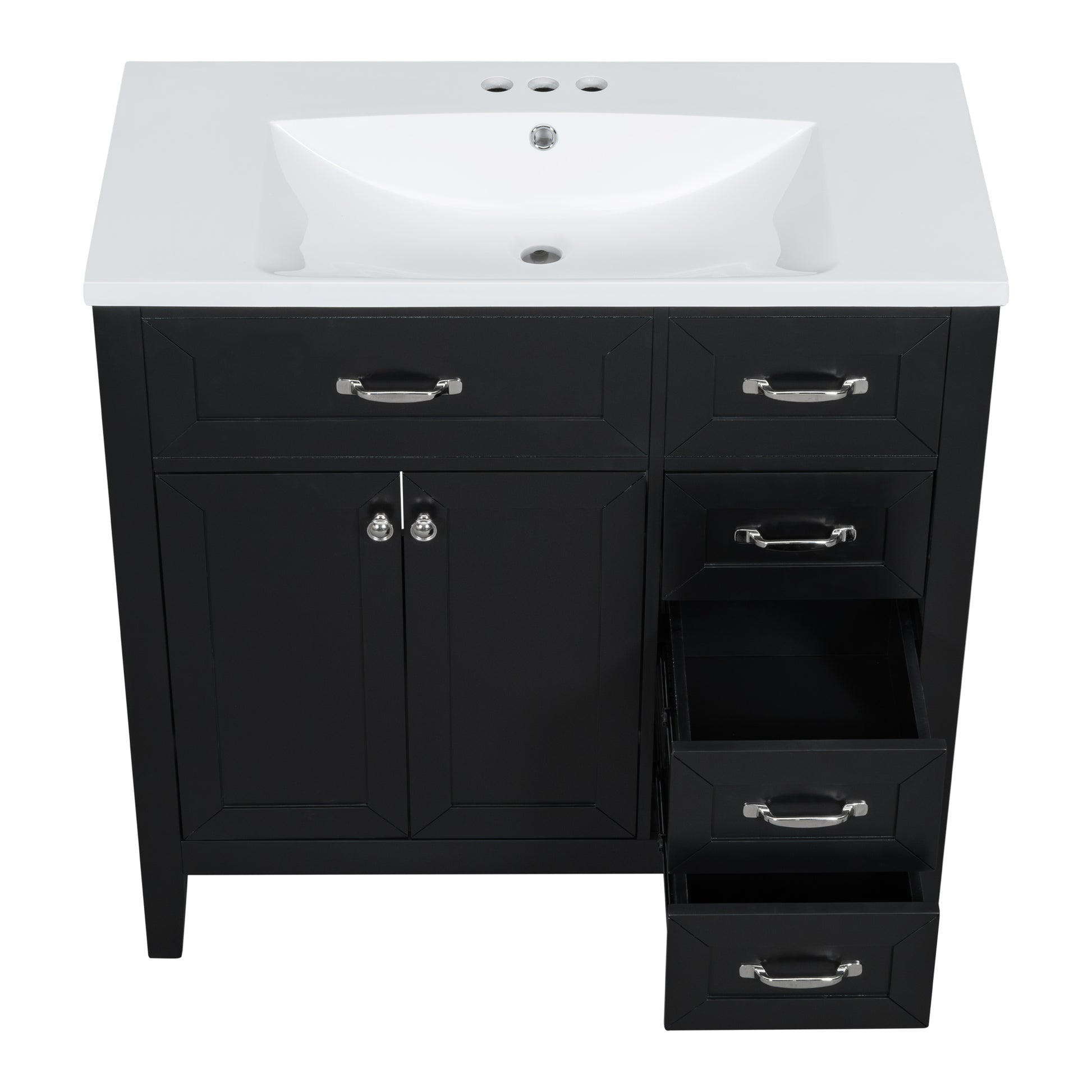 36" Bathroom Vanity With Sink Combo, Black Bathroom Cabinet With Drawers, Solid Frame And Mdf Board Old Sku:Jl000007Aab Black Solid Wood Mdf