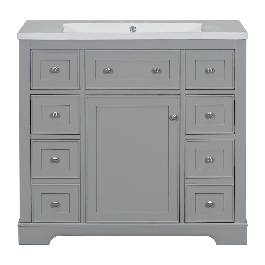 36" Bathroom Vanity With Sink Combo, One Cabinet And Six Drawers, Solid Wood And Mdf Board, Grey Old Sku:Sy999404Aae Grey Solid Wood Mdf