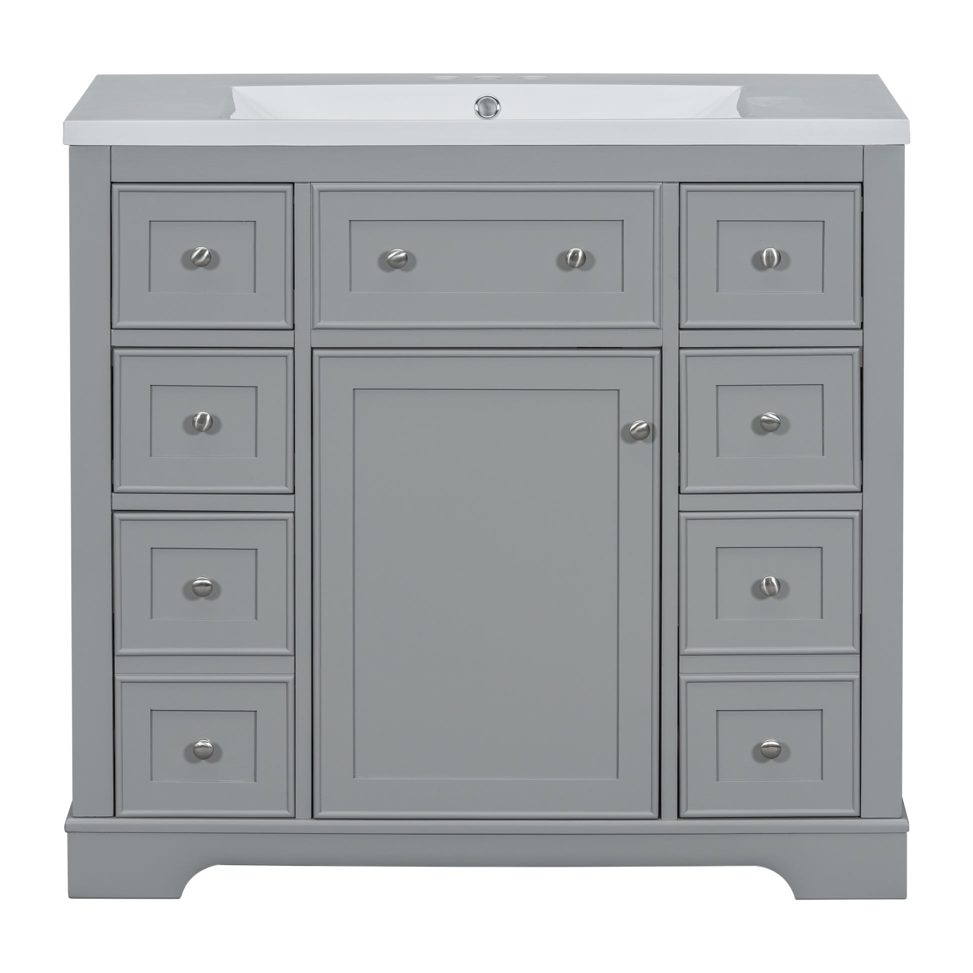 36" Bathroom Vanity With Sink Combo, One Cabinet And Six Drawers, Solid Wood And Mdf Board, Grey Old Sku:Sy999404Aae Grey Solid Wood Mdf