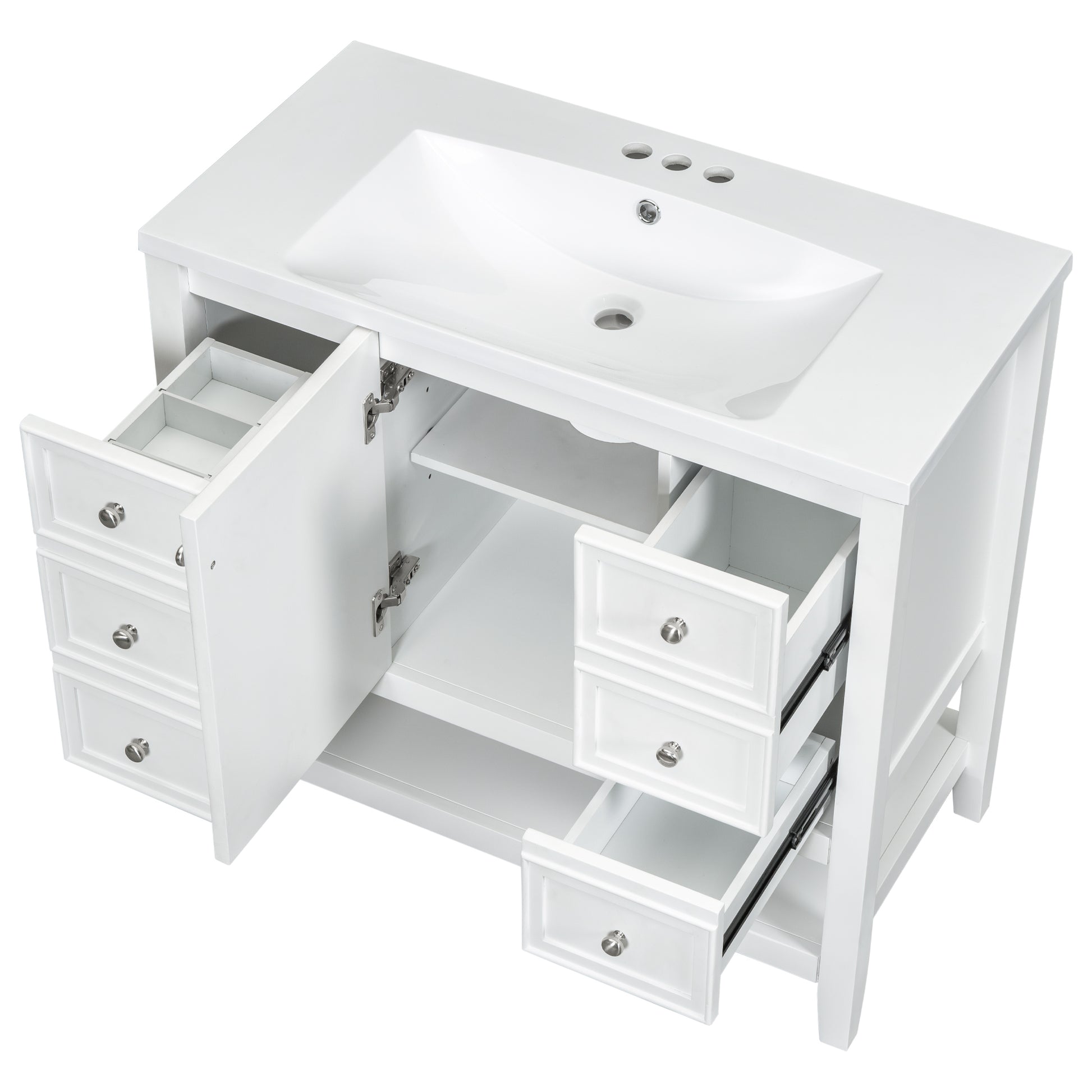 36" Bathroom Vanity With Sink Combo, One Cabinet And Three Drawers, Solid Wood And Mdf Board, White White Solid Wood Mdf