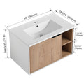 30'' Floating Wall Mounted Bathroom Vanity With Ceramics Sink & Soft Close Cabinet Door Imitative Oak 1 2 Soft Close Doors Bathroom Wall Mounted Modern Plywood