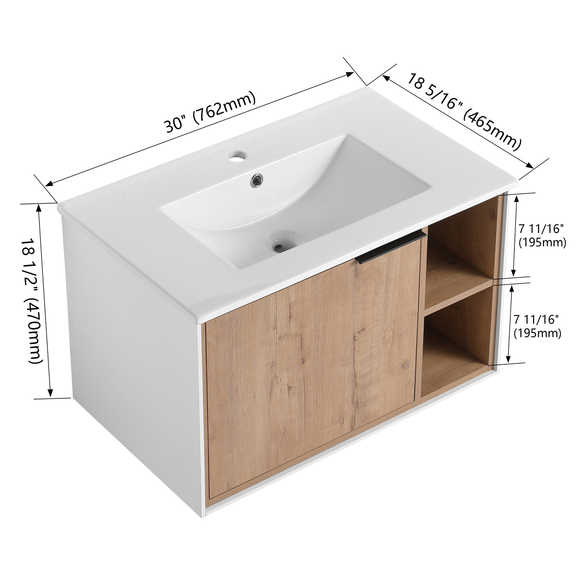 30'' Floating Wall Mounted Bathroom Vanity with imitative oak-1-2-soft close doors-bathroom-wall