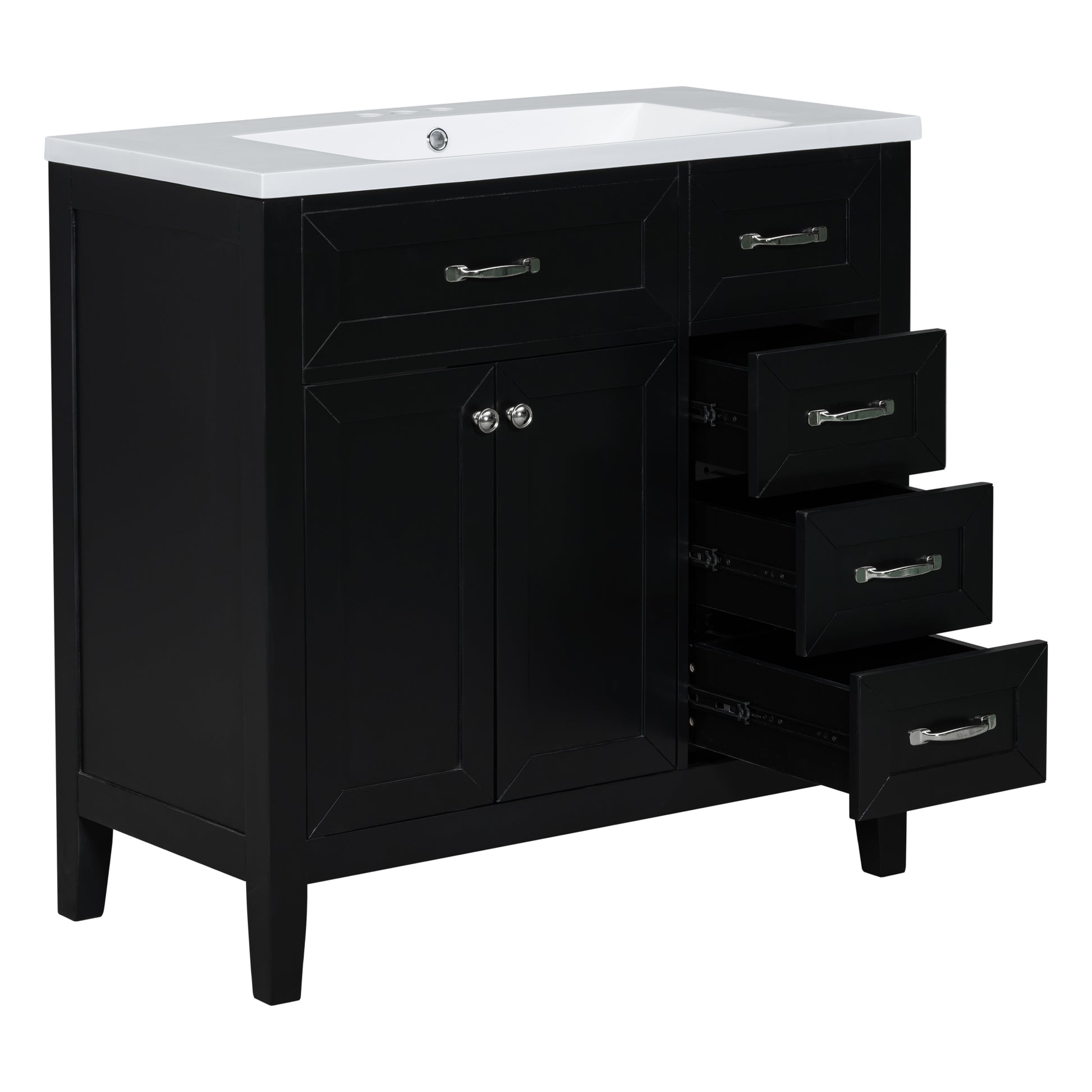 36" Bathroom Vanity With Sink Combo, Black Bathroom Cabinet With Drawers, Solid Frame And Mdf Board Black Solid Wood Mdf