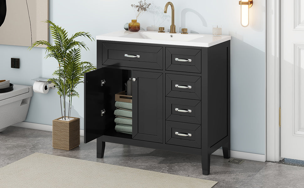 36" Bathroom Vanity With Sink Combo, Black Bathroom Cabinet With Drawers, Solid Frame And Mdf Board Black Solid Wood Mdf