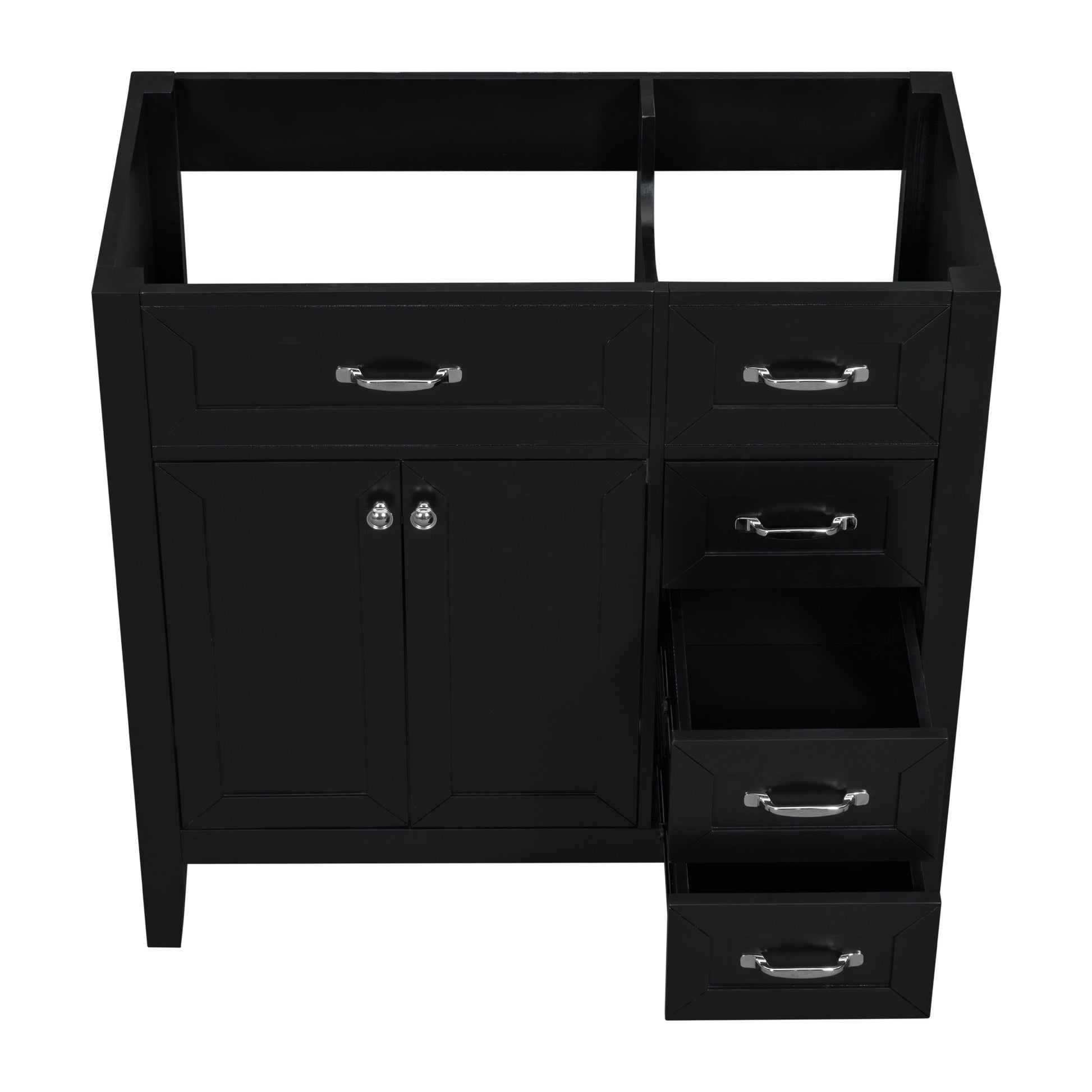 36" Bathroom Vanity Without Sink, Cabinet Base Only, Bathroom Cabinet With Drawers, Solid Frame And Mdf Board, Black Black Solid Wood Mdf