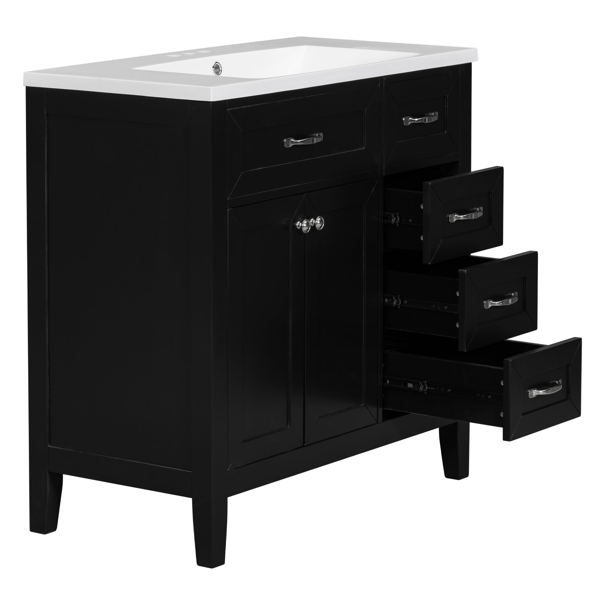 36" Bathroom Vanity With Sink Combo, Black Bathroom Cabinet With Drawers, Solid Frame And Mdf Board Old Sku:Jl000007Aab Black Solid Wood Mdf