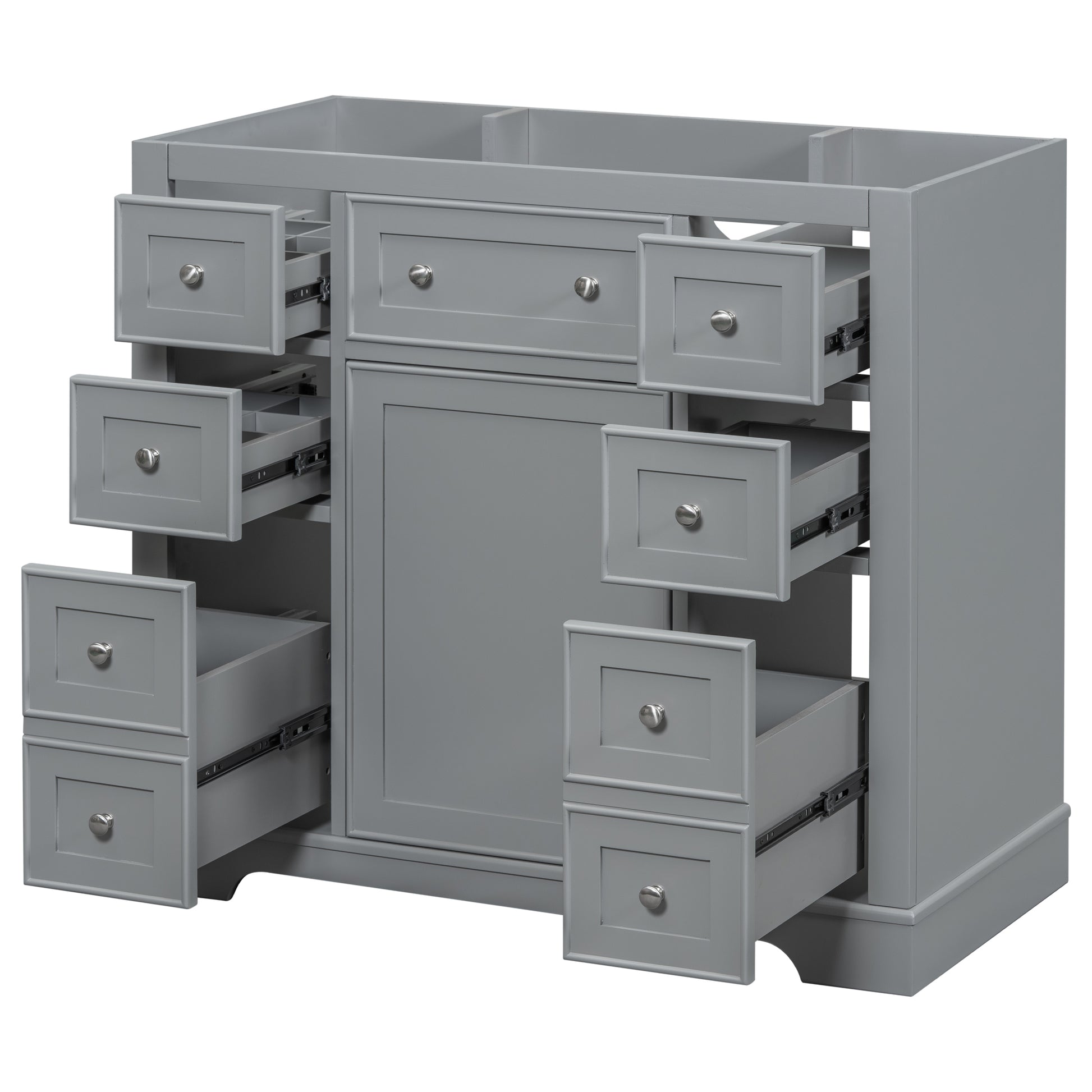 36" Bathroom Vanity Without Sink, Cabinet Base Only, One Cabinet And Six Drawers, Grey Grey Solid Wood Mdf