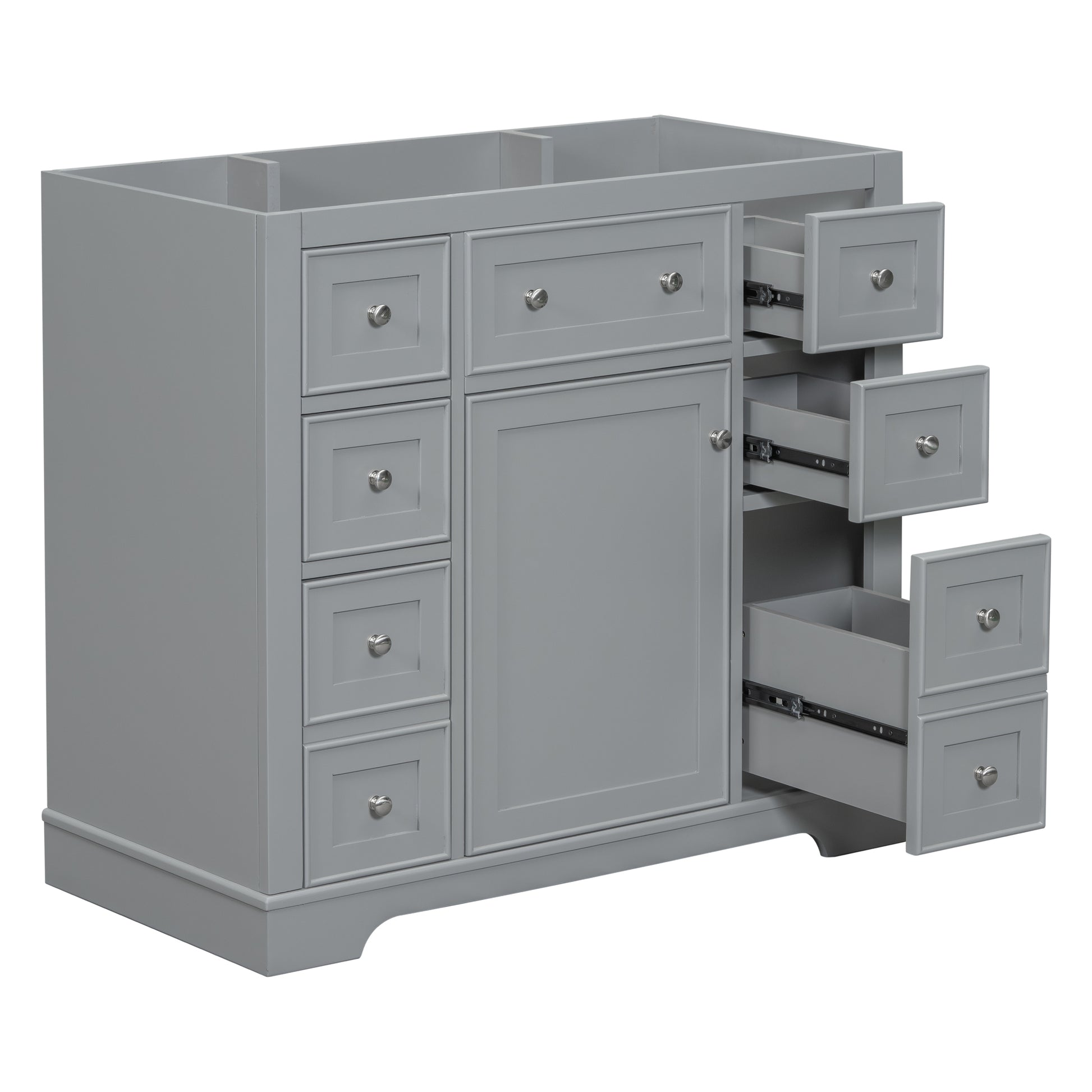 36" Bathroom Vanity Without Sink, Cabinet Base Only, One Cabinet And Six Drawers, Grey Grey Solid Wood Mdf