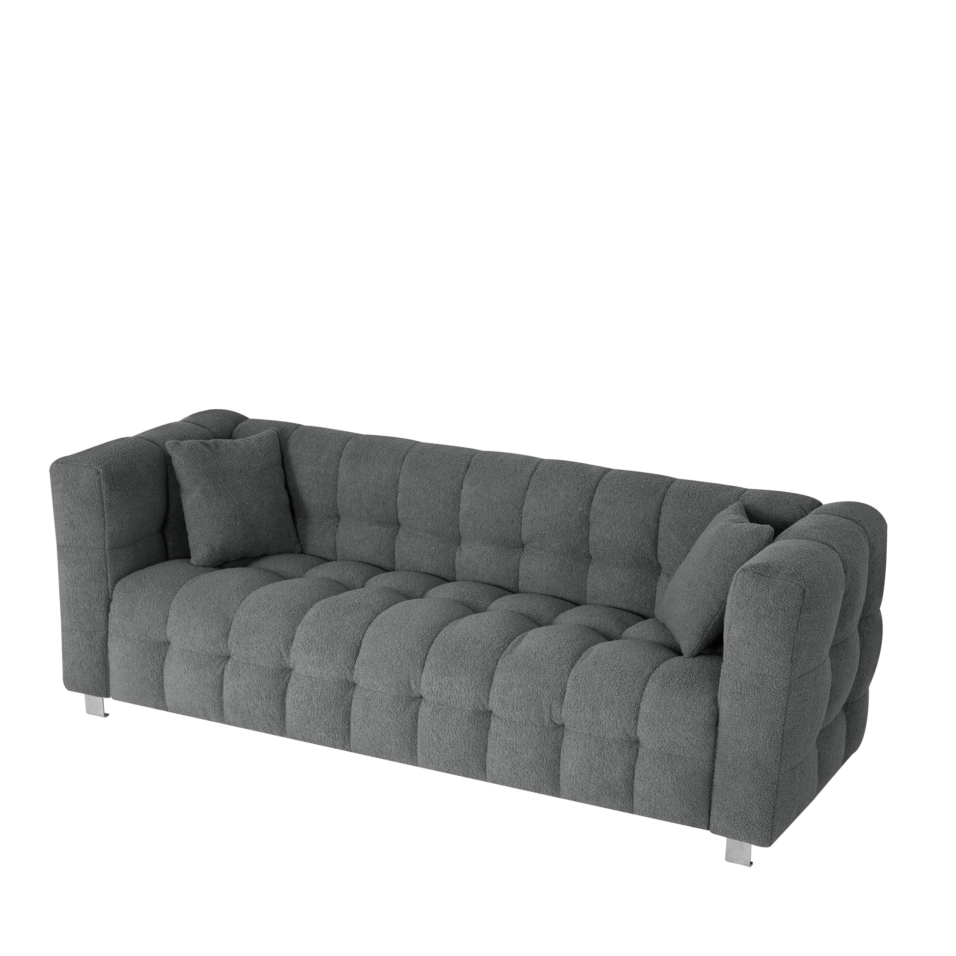 Grey Teddy Fleece Sofa 80 Inch Discharge In Living Room Bedroom With Two Throw Pillows Hardware Foot Support Gray Polyester Blend 3 Seat