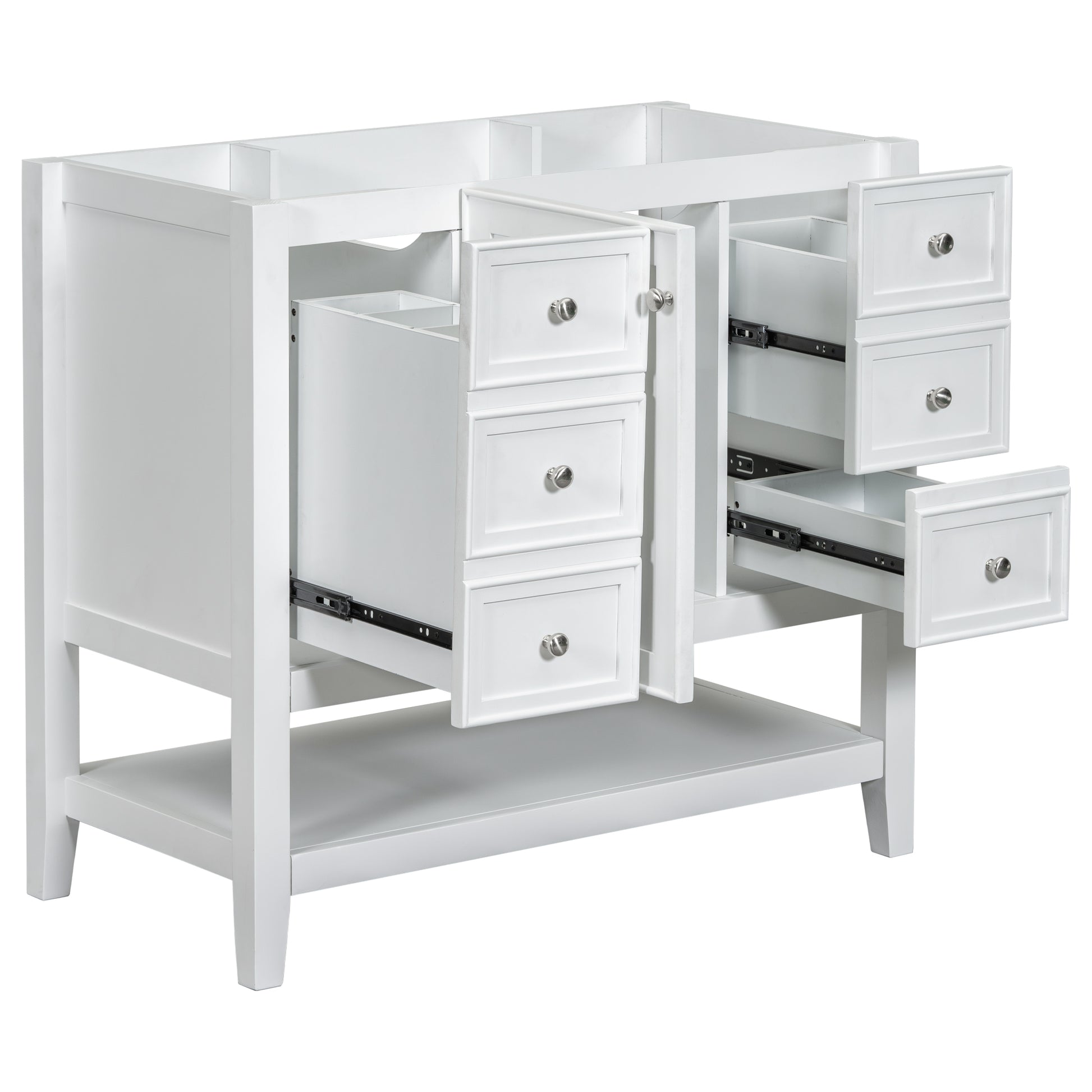 36" Bathroom Vanity Without Sink, Cabinet Base Only, One Cabinet And Three Drawers, White White Solid Wood Mdf