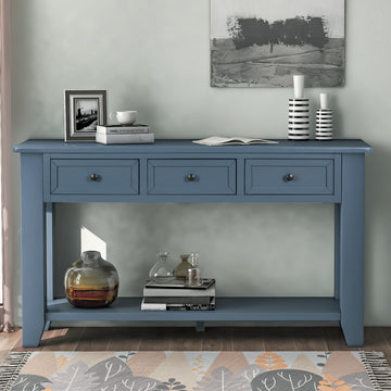55'' Modern Console Table Sofa Table For Living Room With 3 Drawers And 1 Shelf As Same As Wf299185Aac Blue Solid Wood