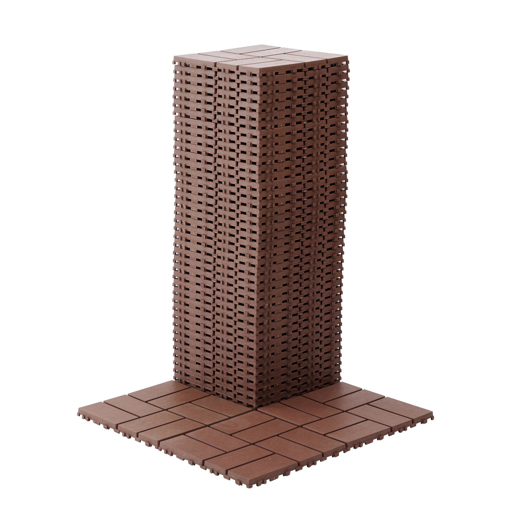 Plastic Interlocking Deck Tiles,44 Pack Patio Deck Tiles,12"X12" Square Waterproof Outdoor All Weather Use, Patio Decking Tiles For Poolside Balcony Backyard, Brown Brown Polypropylene