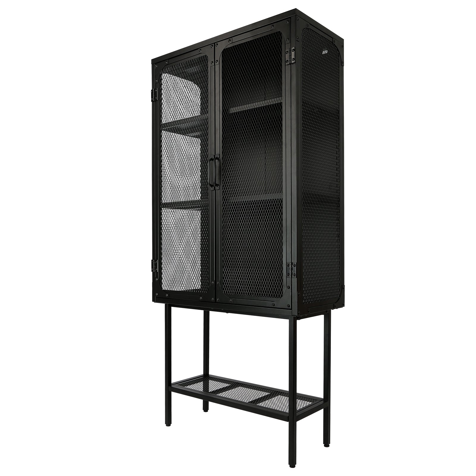 Industrial Cabinet Cupboard With 2 Metal Mesh Doors Adjustable Shelves And Feet Bottom Shelf Anti Tip Dust Free Kitchen Credenza Sideboard Black Black Steel