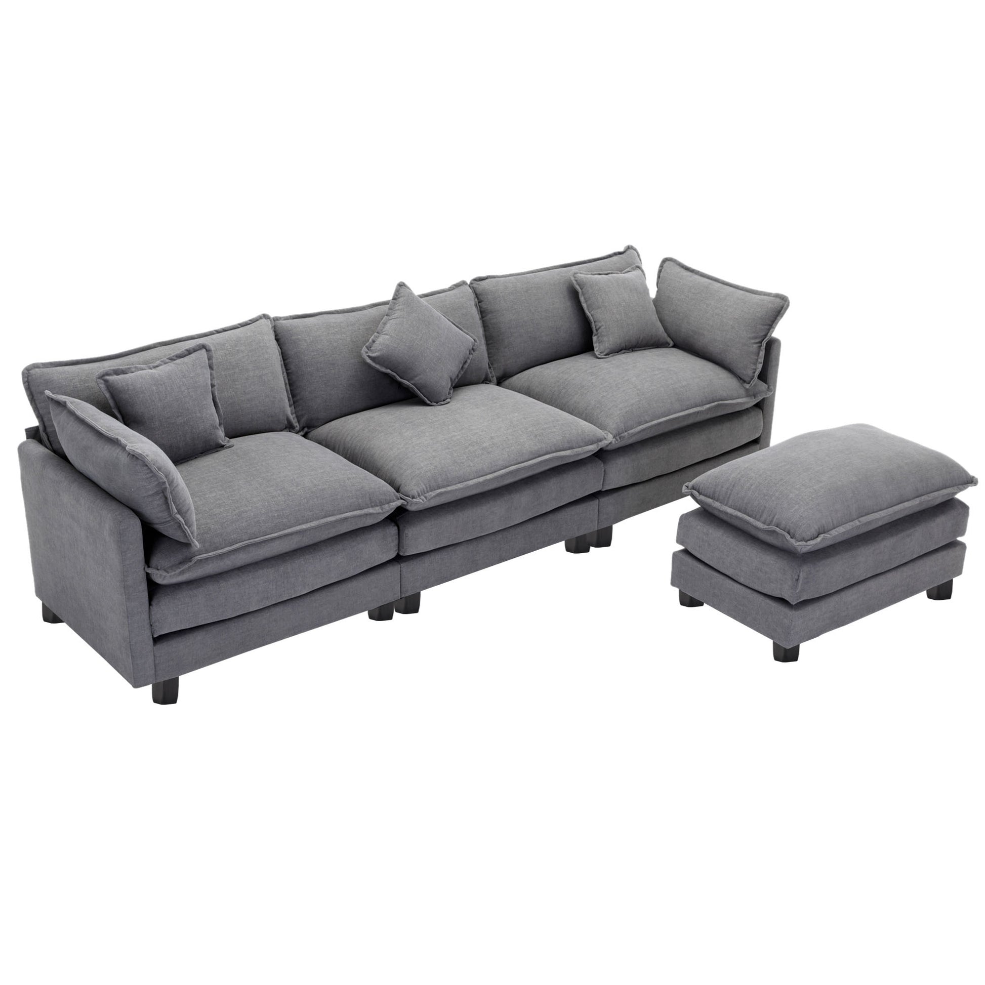 112.2" L Shape Chenille Upholstered Sofa For Living Room Modern Luxury Sofa Couch With Ottoman, 5 Pillows, Gray Gray Foam 4 Seat