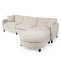 107.87'Sectional Sofa Couch With 1 Ottoman,Seat Cushion And Back Cushion Removable Beige Polyester