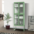 Stylish 4 Door Tempered Glass Cabinet With 4 Glass Doors Adjustable Shelves U Shaped Leg Anti Tip Dust Free Fluted Glass Kitchen Credenza Light Green Mint Green Tempered Glass Sheet Metal Plastic