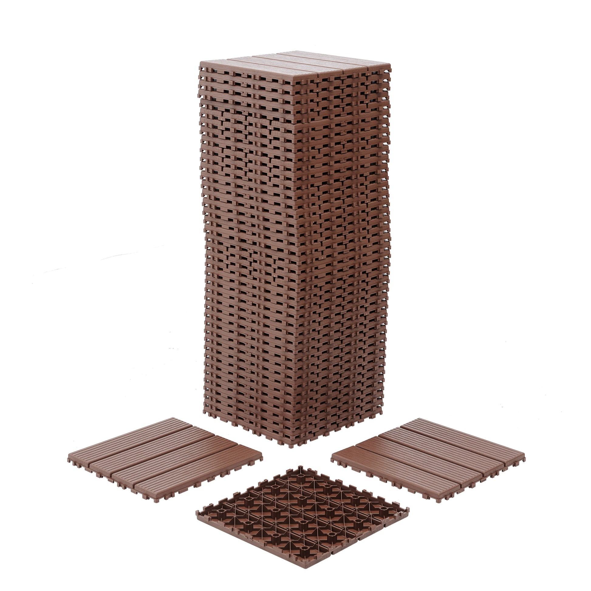 Plastic Interlocking Deck Tiles,44 Pack Patio Deck Tiles,12"X12" Square Waterproof Outdoor All Weather Use, Patio Decking Tiles For Poolside Balcony Backyard, Brown Brown Polypropylene