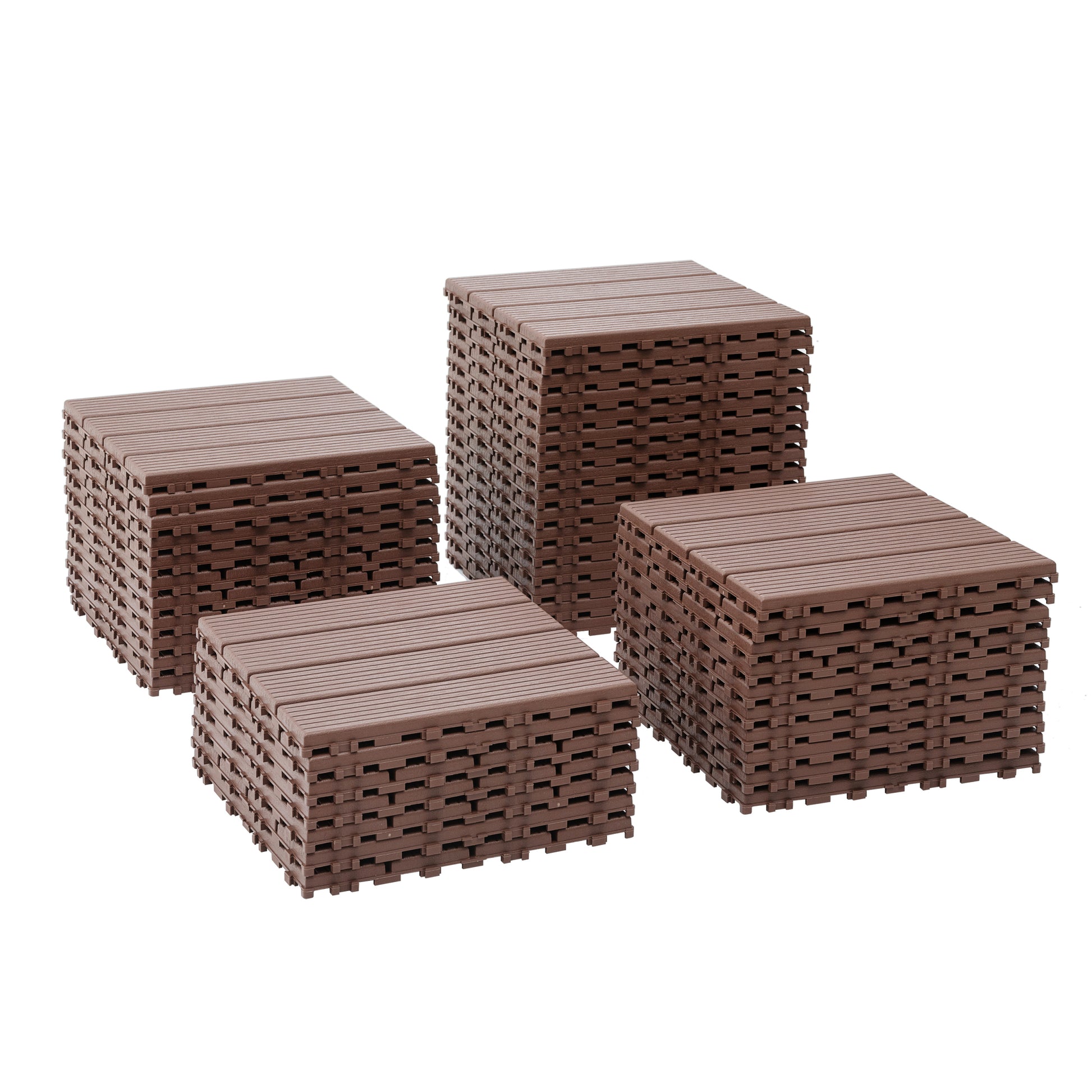 Plastic Interlocking Deck Tiles,44 Pack Patio Deck Tiles,12"X12" Square Waterproof Outdoor All Weather Use, Patio Decking Tiles For Poolside Balcony Backyard, Brown Brown Polypropylene